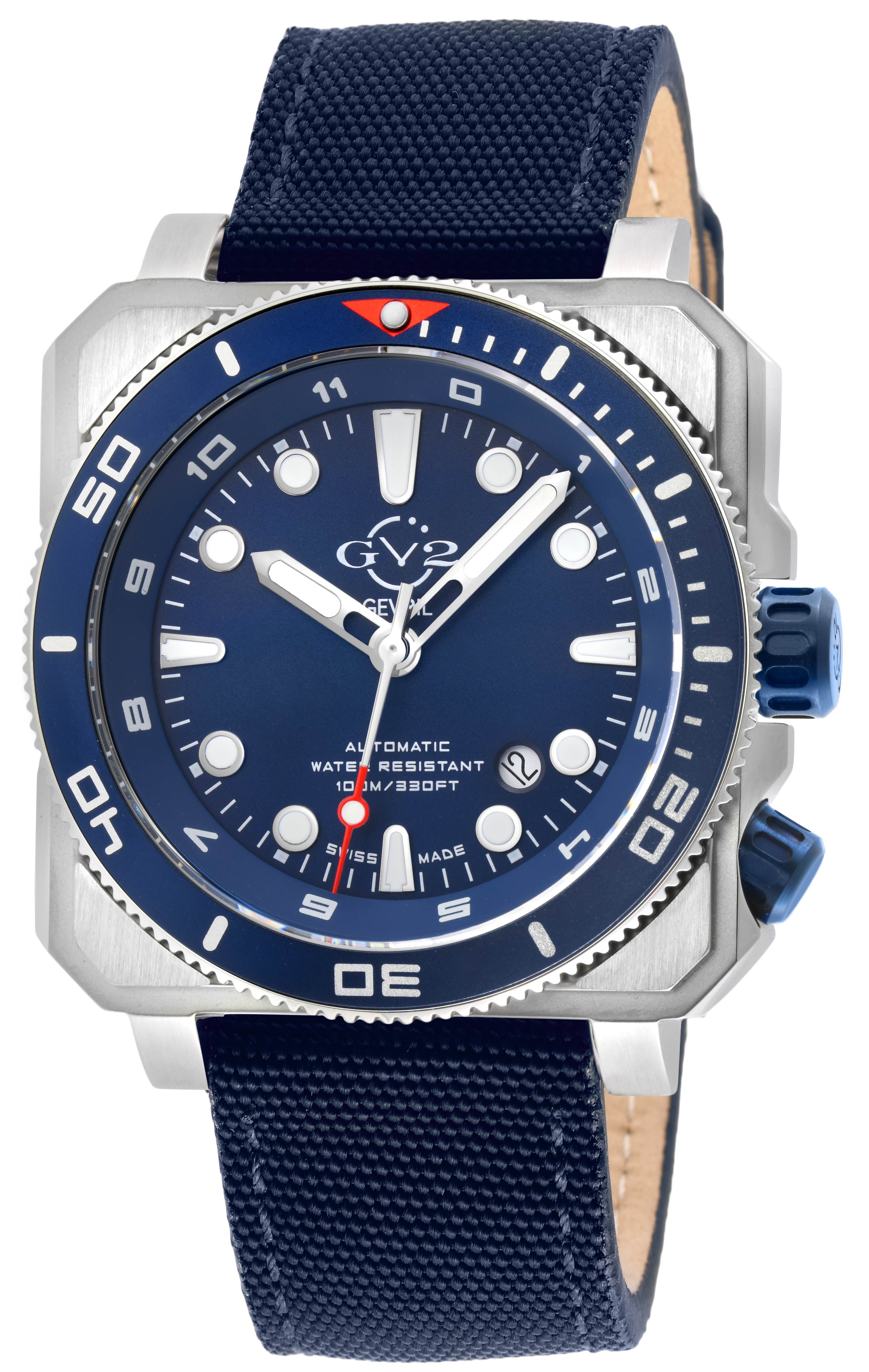 Gv2 Mens XO Submarine 4542 Swiss Automatic, Sellita SW200 Movement Genuine Blue Canvas Watch Luminous – One Size