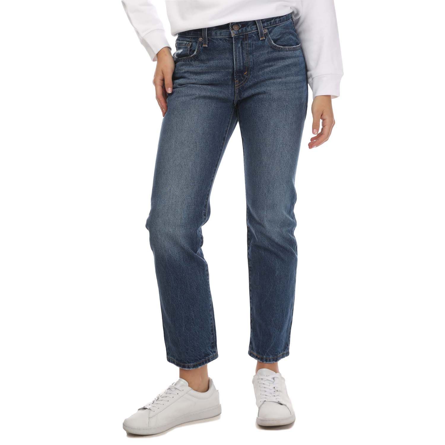 Levi's Womens Levis Middy Straight Jeans in Denim - Blue Cotton - Size 29W/34L