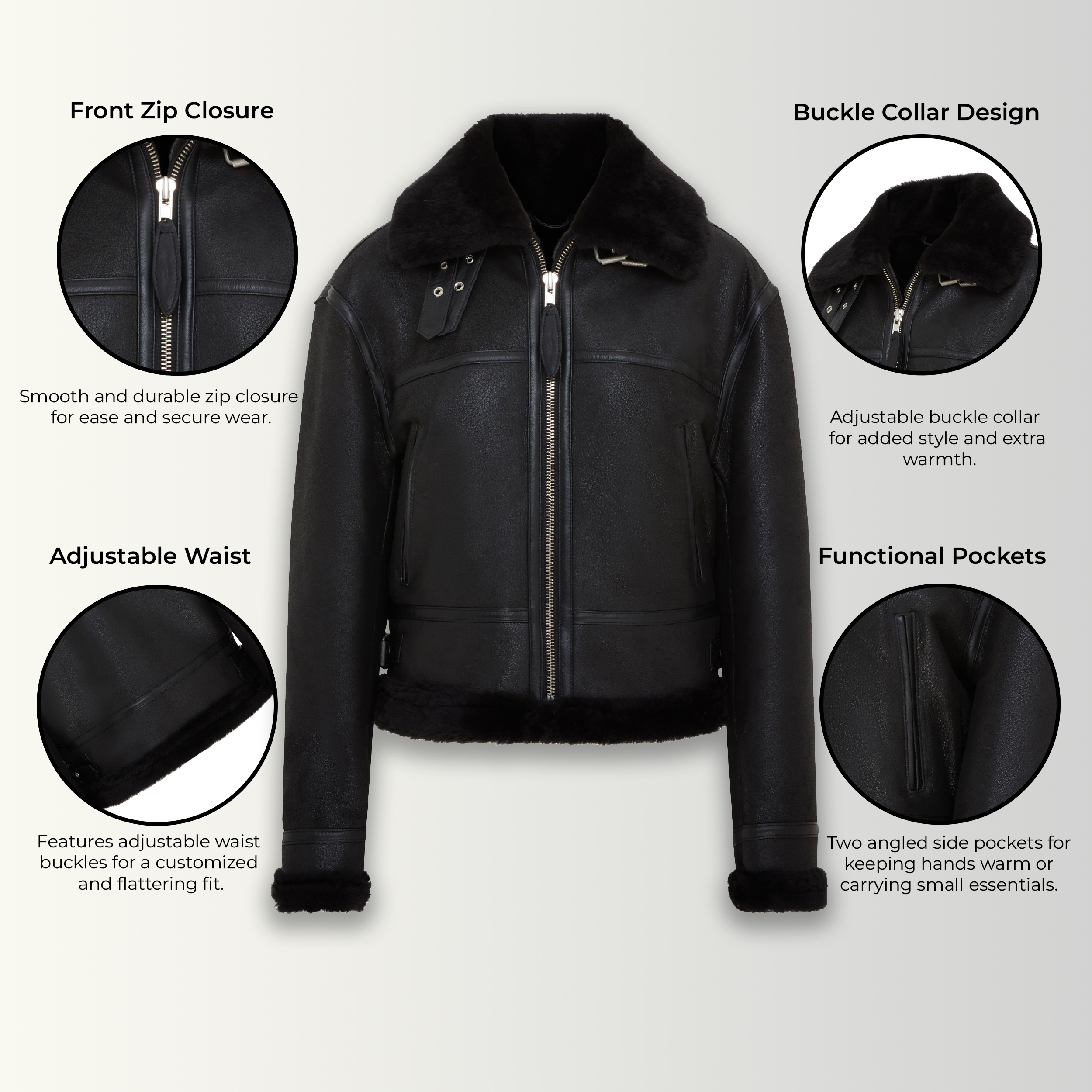 Infinity Leather Bomber B3 fårskinnsjacka för kvinnor -Akiak dam – bild 2