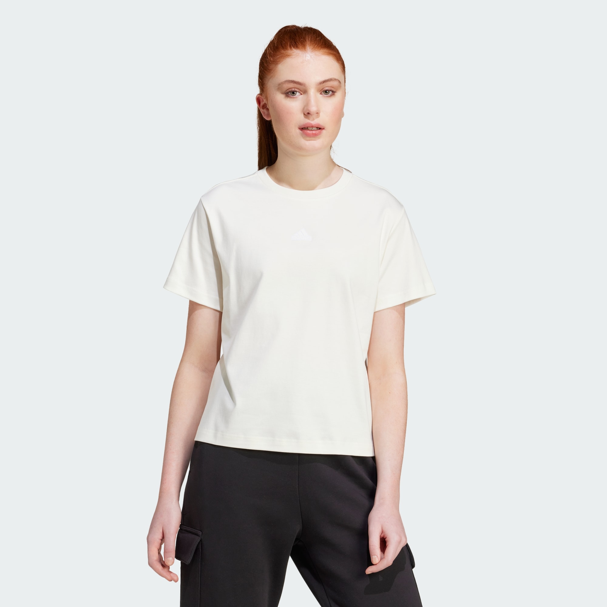adidas Sportswear Womens Signature Graphic Print Tee - Off-White Cotton - Size Small