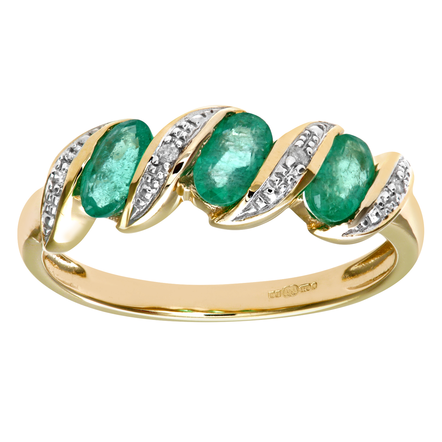 Diamant L’Eternel Womens 9ct Yellow Gold Diamond and Emerald Eternity Ladies Ring – Size T