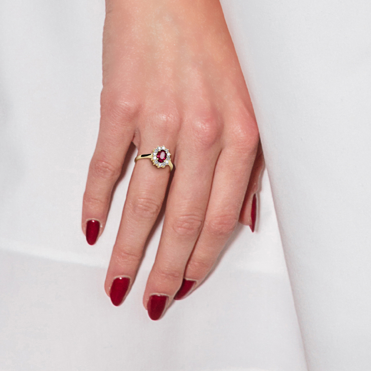 Diadema Ring Rubin omgiven av diamanter Gult guld dam – bild 2