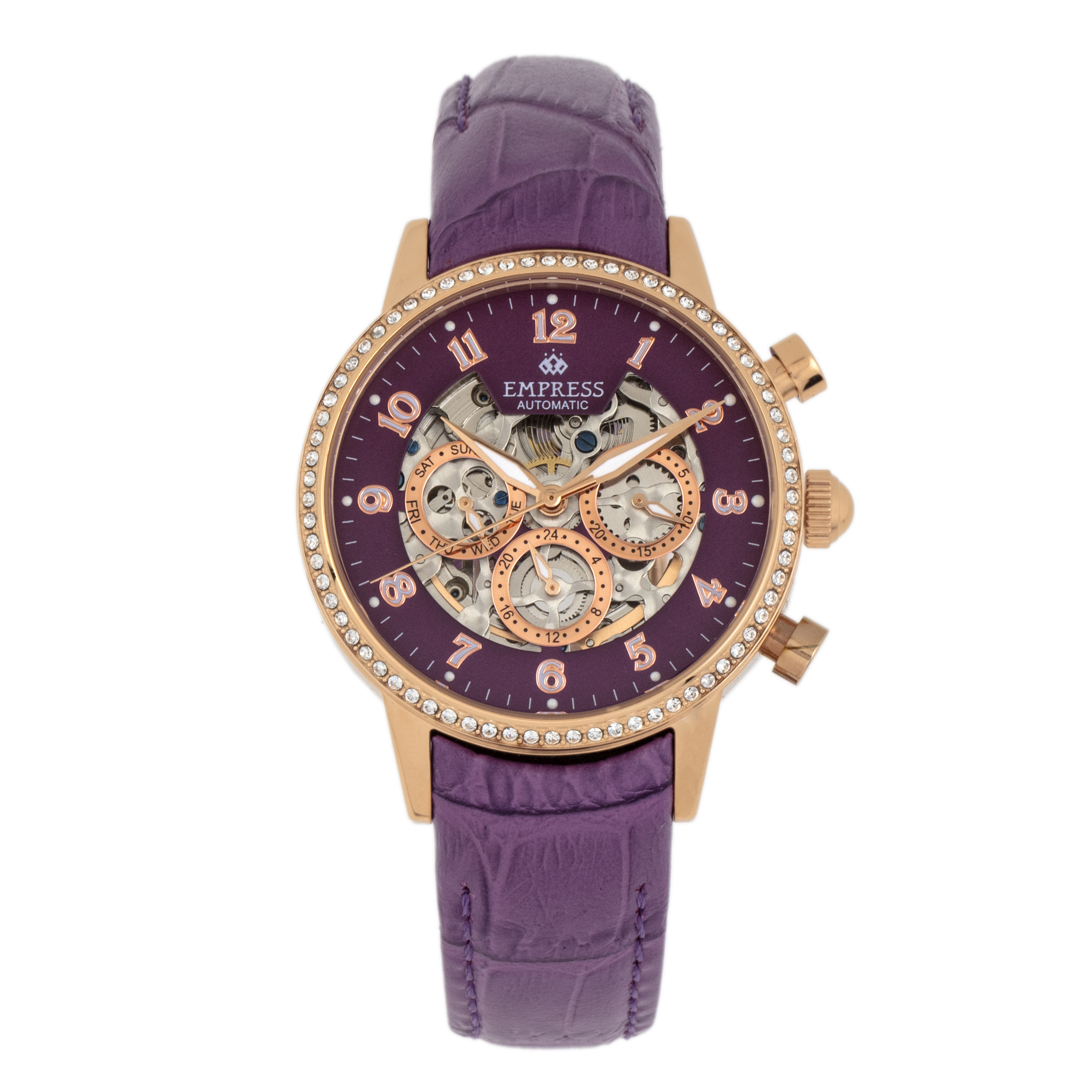 Thumbnail - Königin Beatrice Automatik Skelett Zifferblatt Lederband Uhr mit Tages-/Datumsanzeige