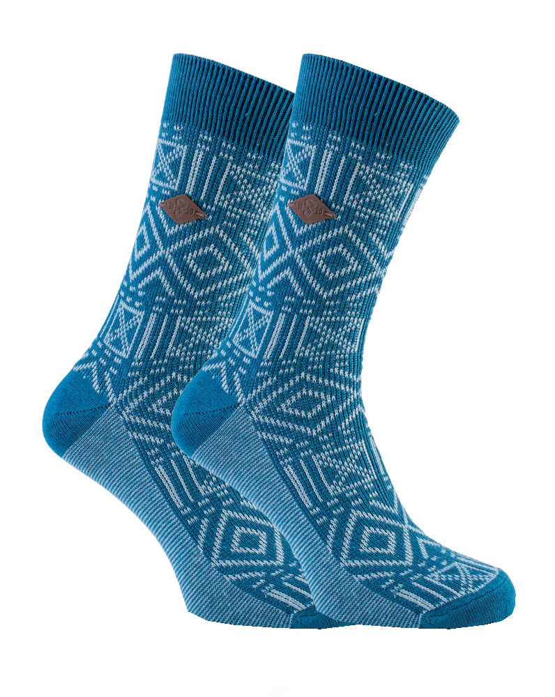 Thumbnail - Farah - 2er-Pack Herren 1920 gestrickt Vintage Aztec gemustert Baumwolle formale Kleid Socken - FNS011DPSB