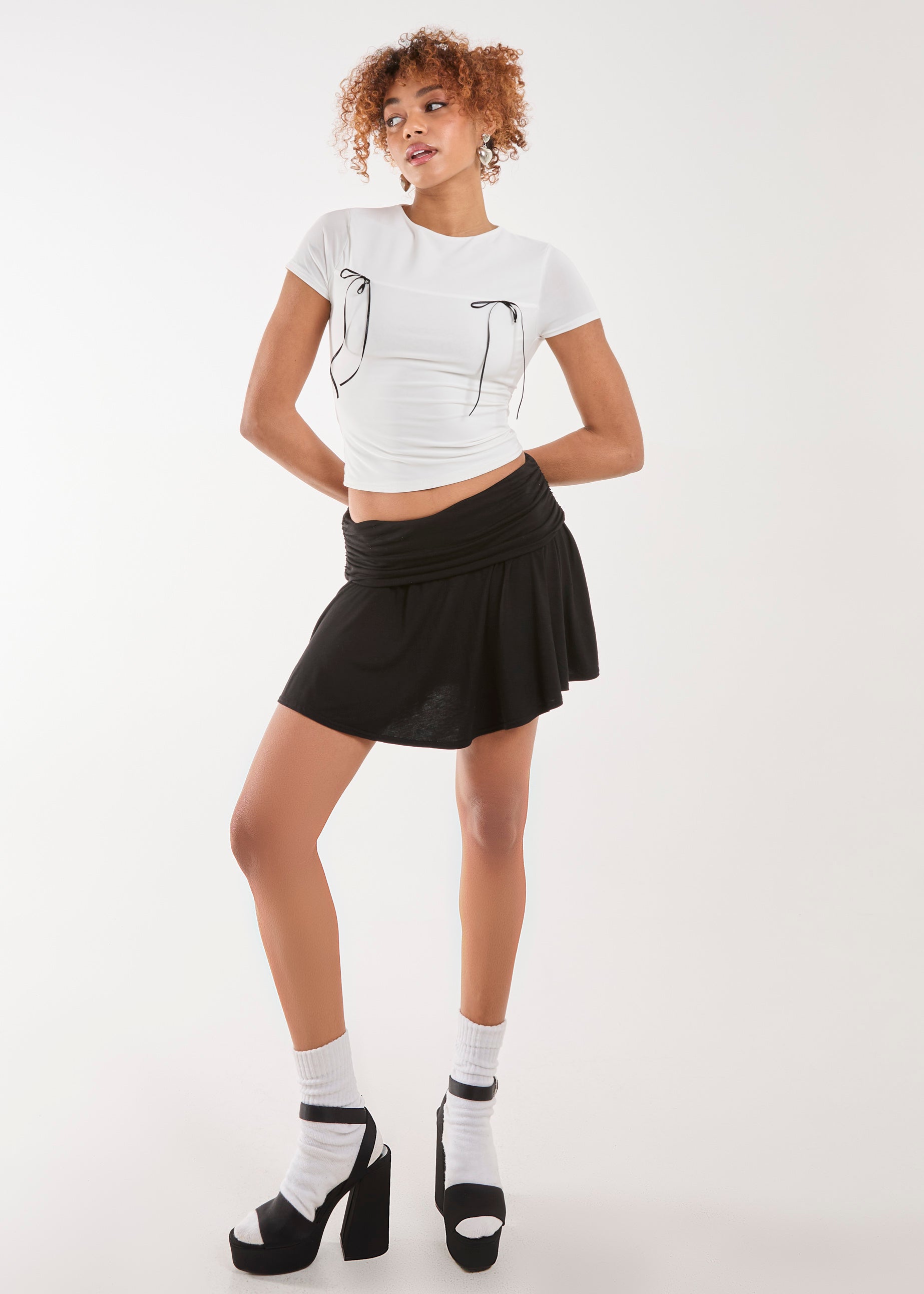 Pink Vanilla Womens Double Fold Over Mini Skirt - Black - Size Small