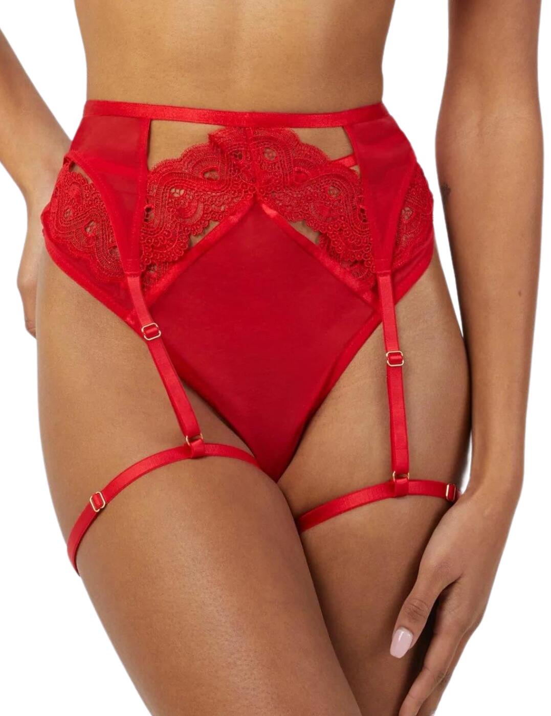 Playful Promises Womens Wolf & Whistle Maisie Suspender Belt – Red polyamide – Size Medium