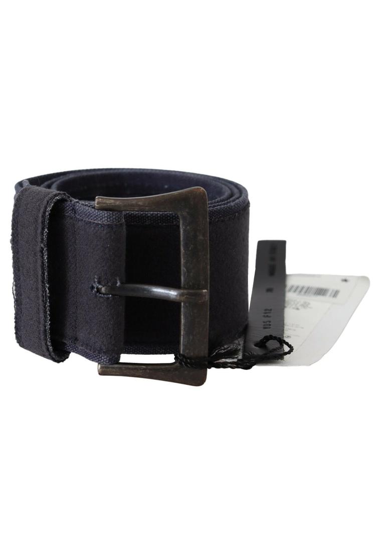 Ermanno Scervino WoMens Black Navy Blue Wide Square Rustic Buckle Belt Leather - Size 70 cm