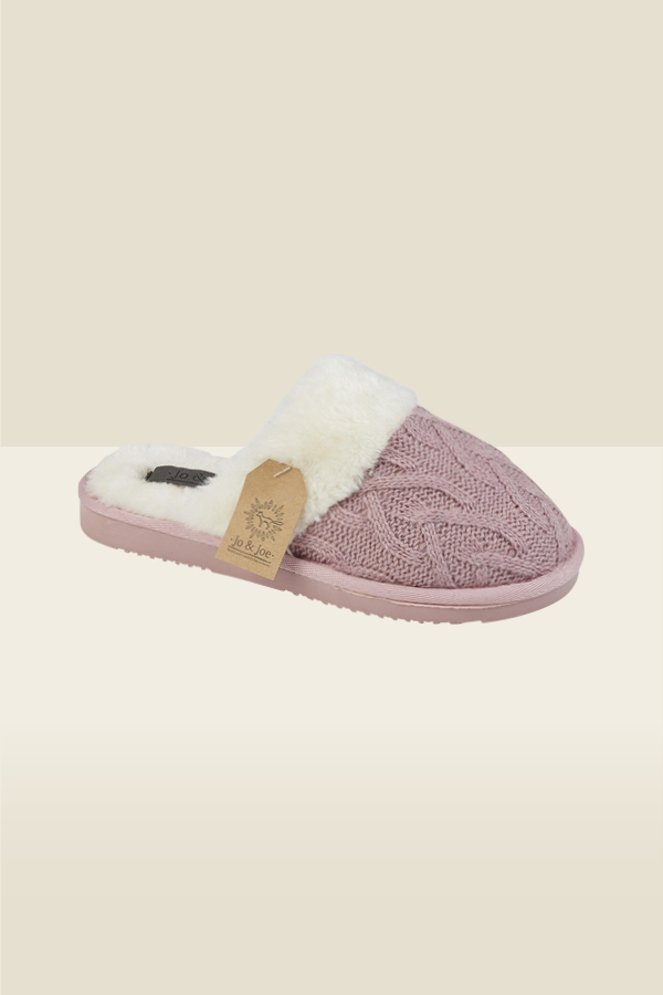 Sosandar Womens Pink Cable Knit Mule Slippers - Size Uk 8