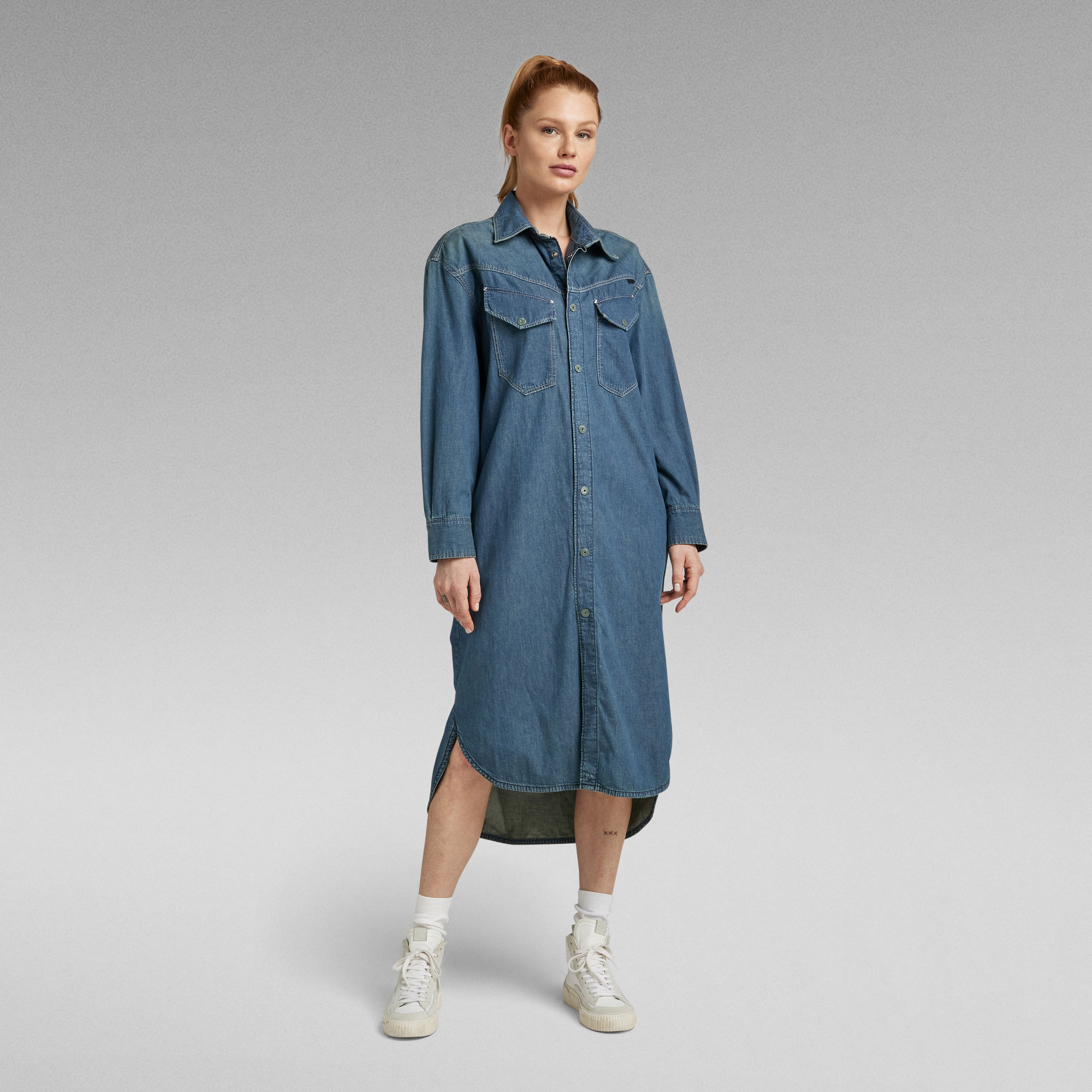 G Star Raw Womens G-Star RAW Long Western Shirt Dress Evergreen - Navy Cotton - Size Large