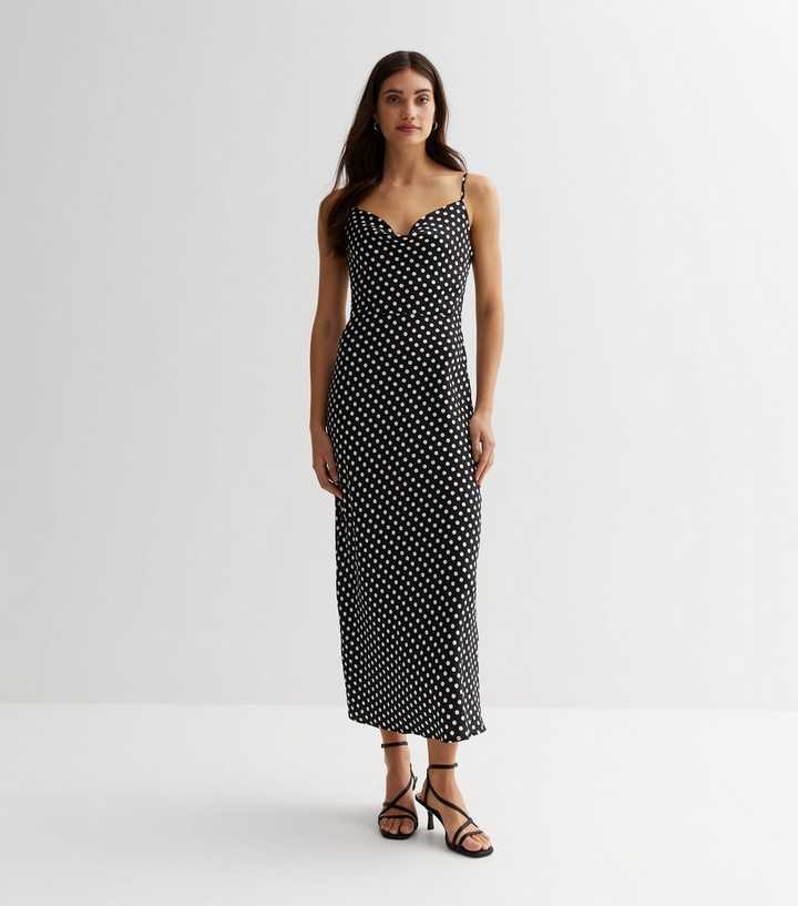 Gini London Womens Black Polka Dot Cami Cowl Midi Dress - Size 10 UK