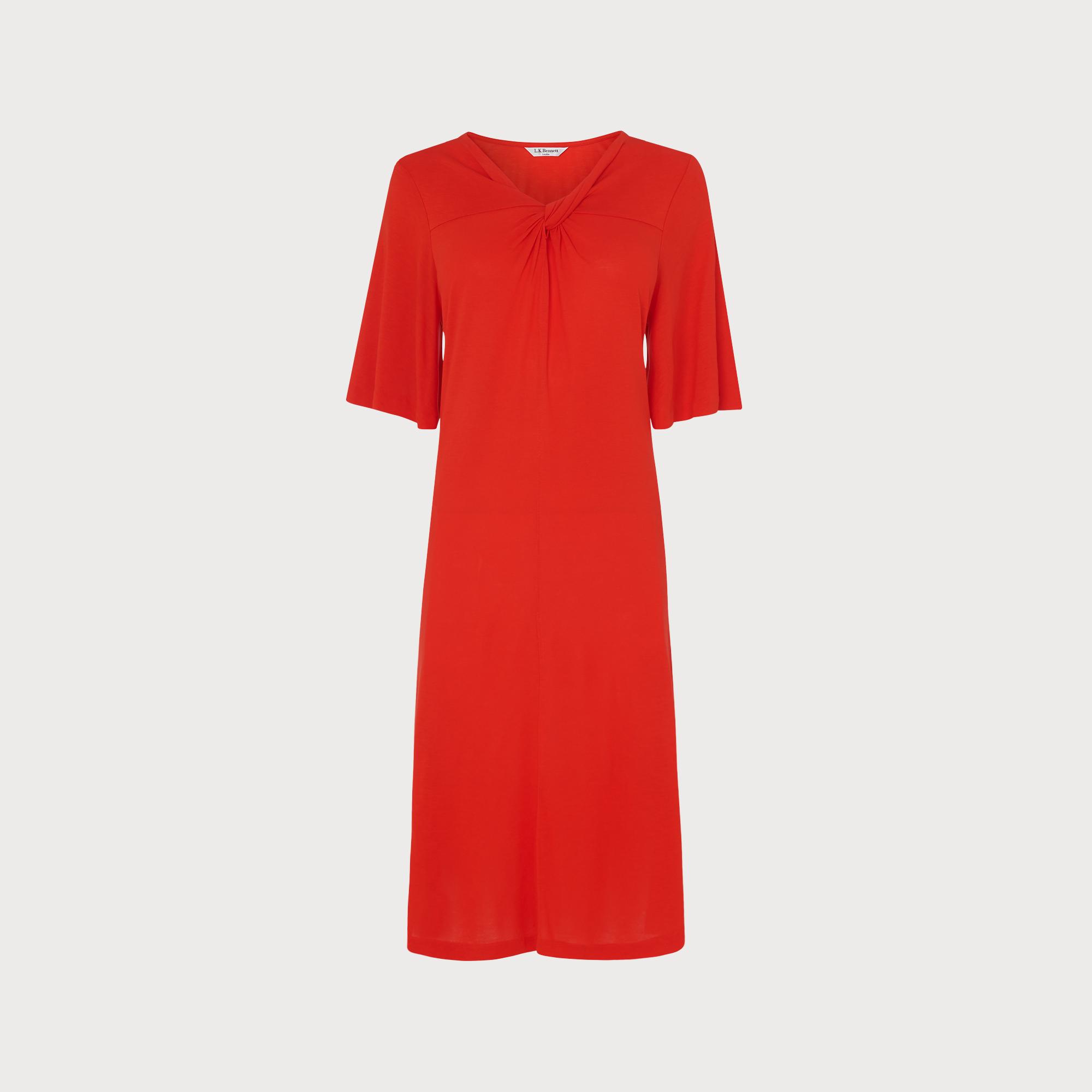 LK Bennett Womens Twist Dress, Red viscose - Size 12 UK