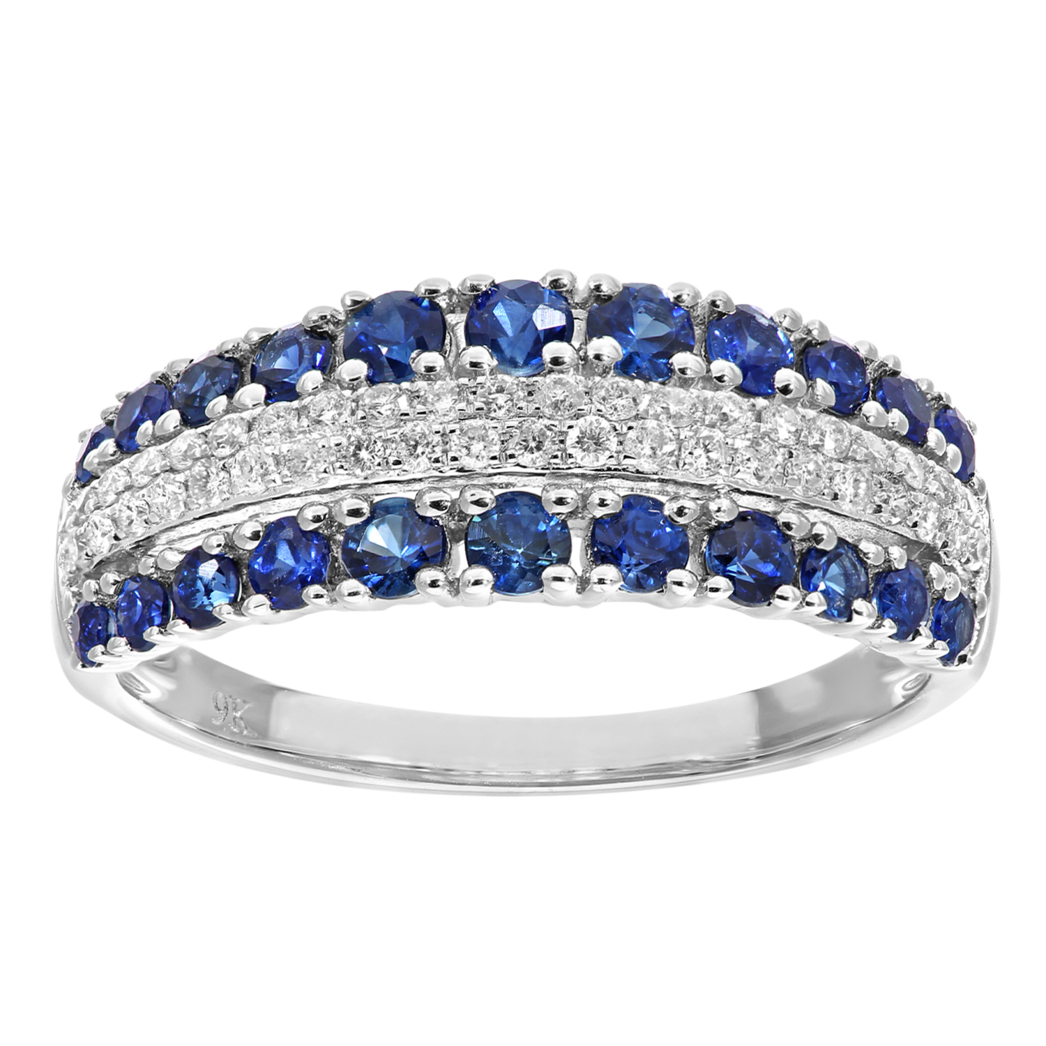 Diamant L’Eternel Womens 9ct White Gold Multi Row Diamond and Sapphire Eternity Ring – Size N