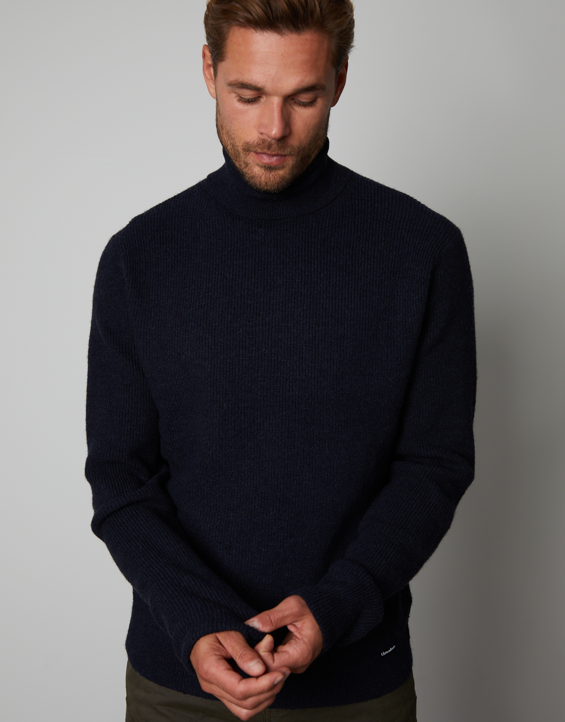 Threadbare Mens Navy 'Melville' Ribbed Roll Neck Knitted Jumper - Size X-Large