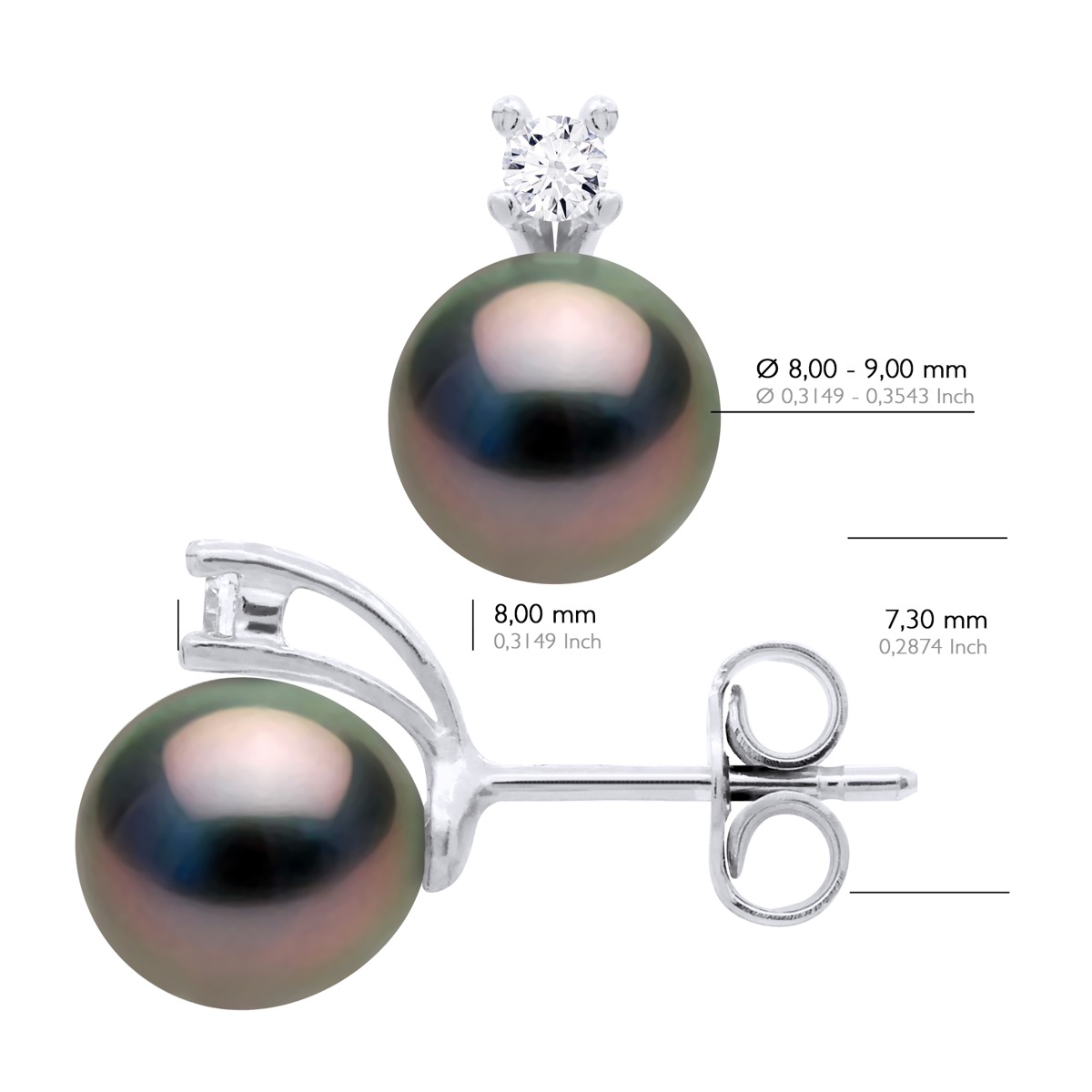 Ateliers Saint Germain Örhängen av Silver 925 & Cubic Zirconia utsmyckade med 2 äkta odlade Tahitipärlor Pear 8-9 mm dam – bild 2
