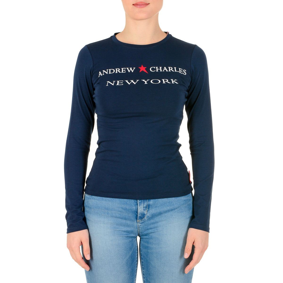 Andrew Charles By Andy Hilfiger Womens LS T-Shirt TS602 031002 Phenix Navy Cotton - Size X-Large