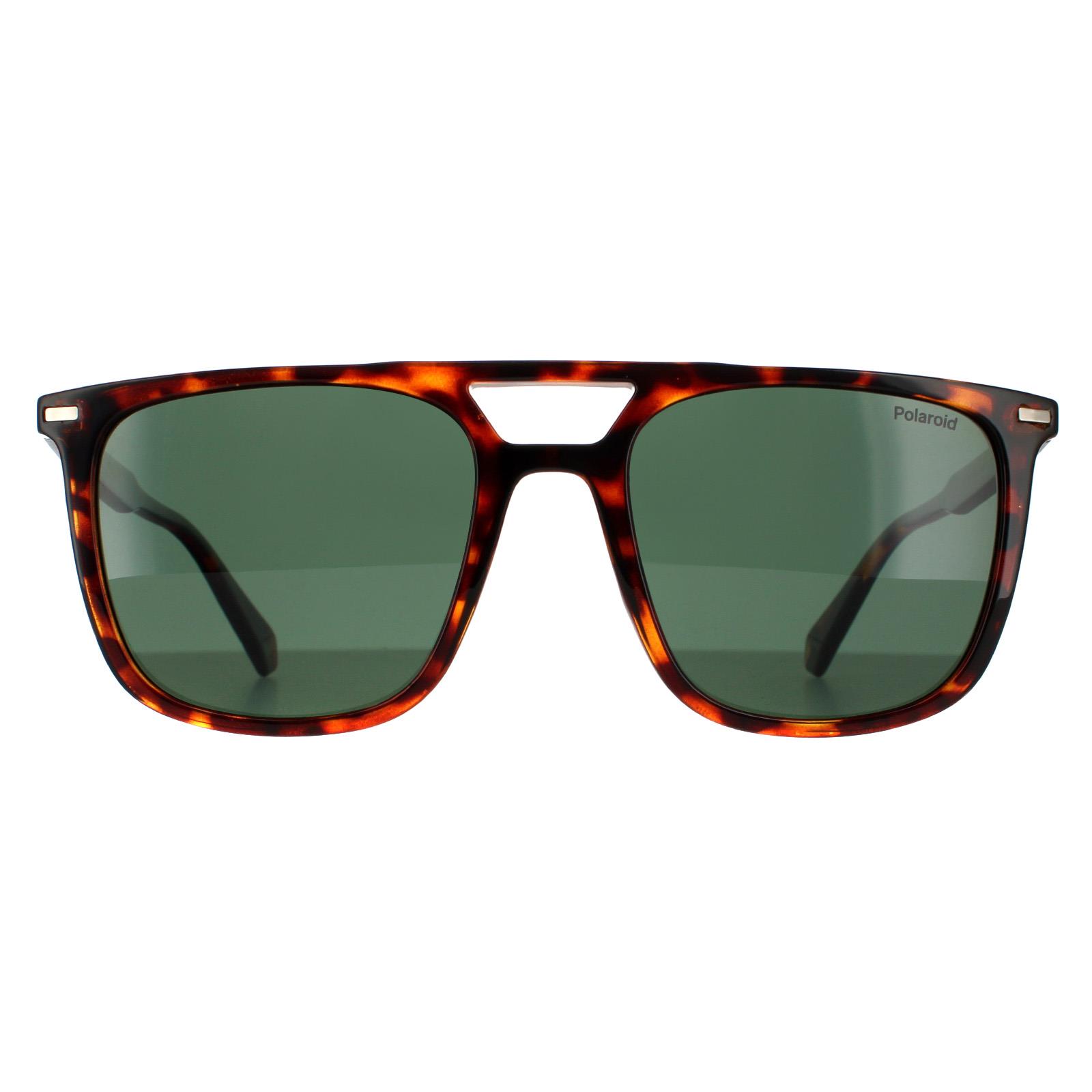Thumbnail - Polaroid Rectangle Mens Dark Havana Green Polarisierte Sonnenbrille