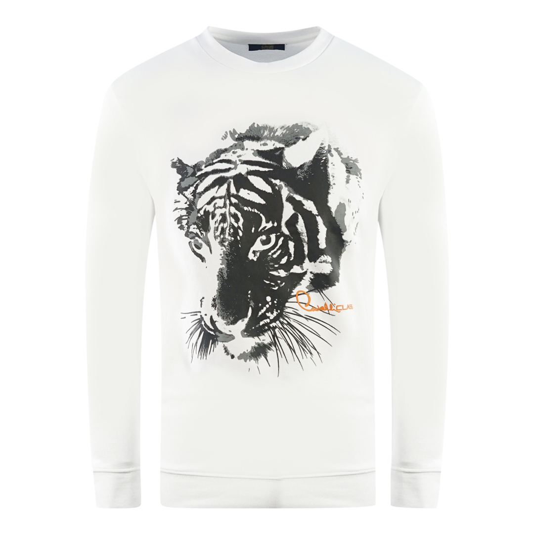 Thumbnail - Cavalli Class Tiger Silhouette Logo Weißes Sweatshirt