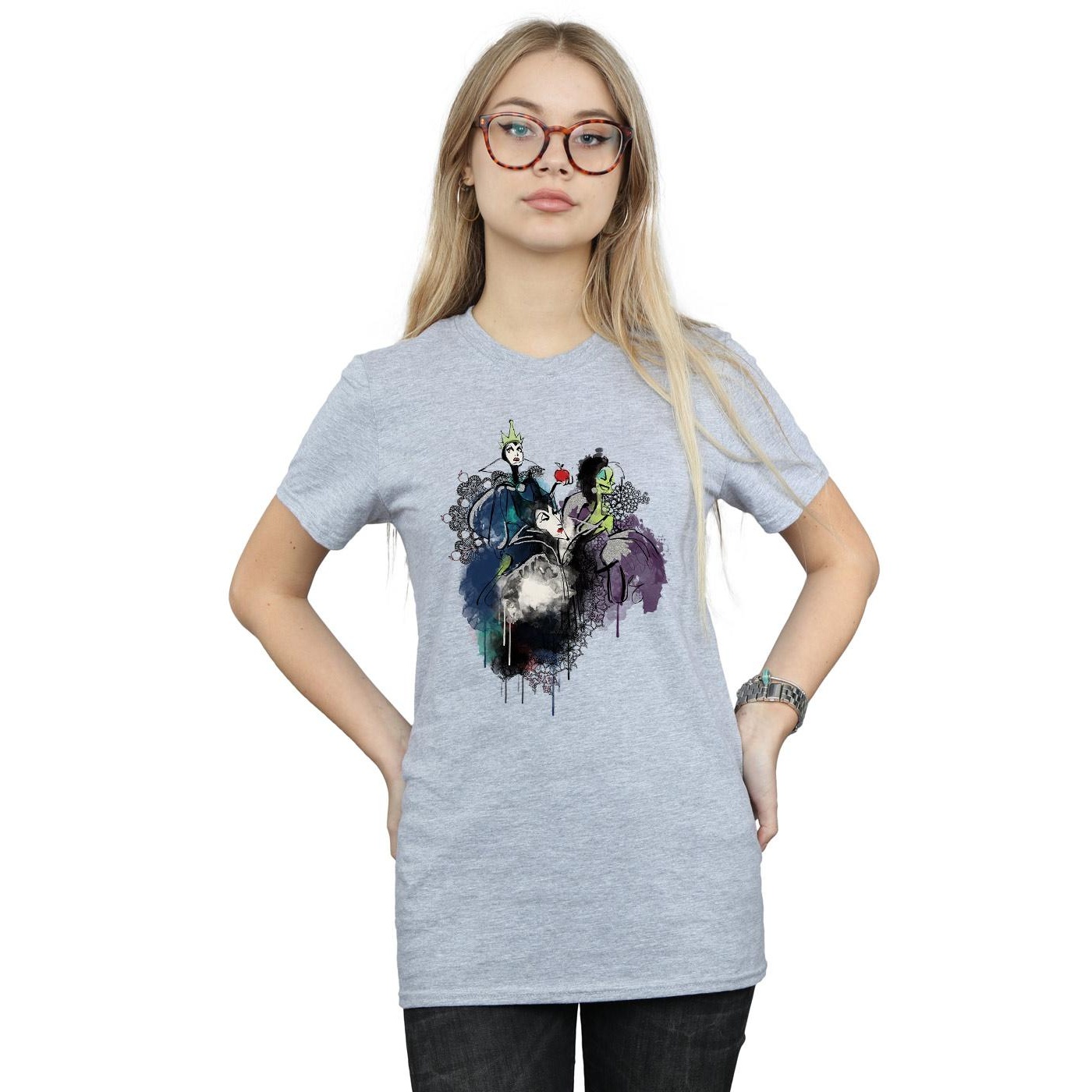 Disney Womens/Ladies Villains Sketch Cotton Boyfriend T-Shirt (Sports Grey) dam – bild 2