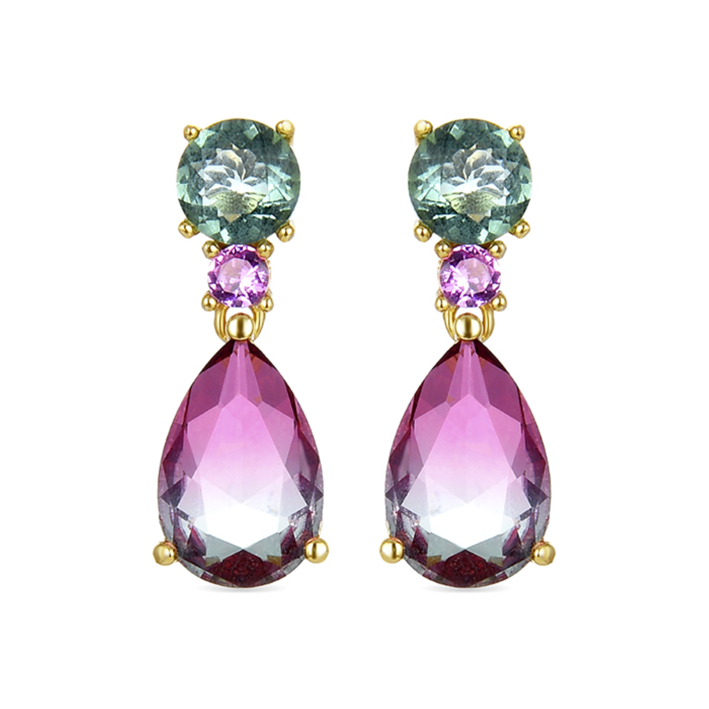 Thumbnail - Luxenter Ohrringe aus 925er Sterlingsilber mit mehrfarbigem Hydrothermalquarz in 18K Gelbgold - Koarg