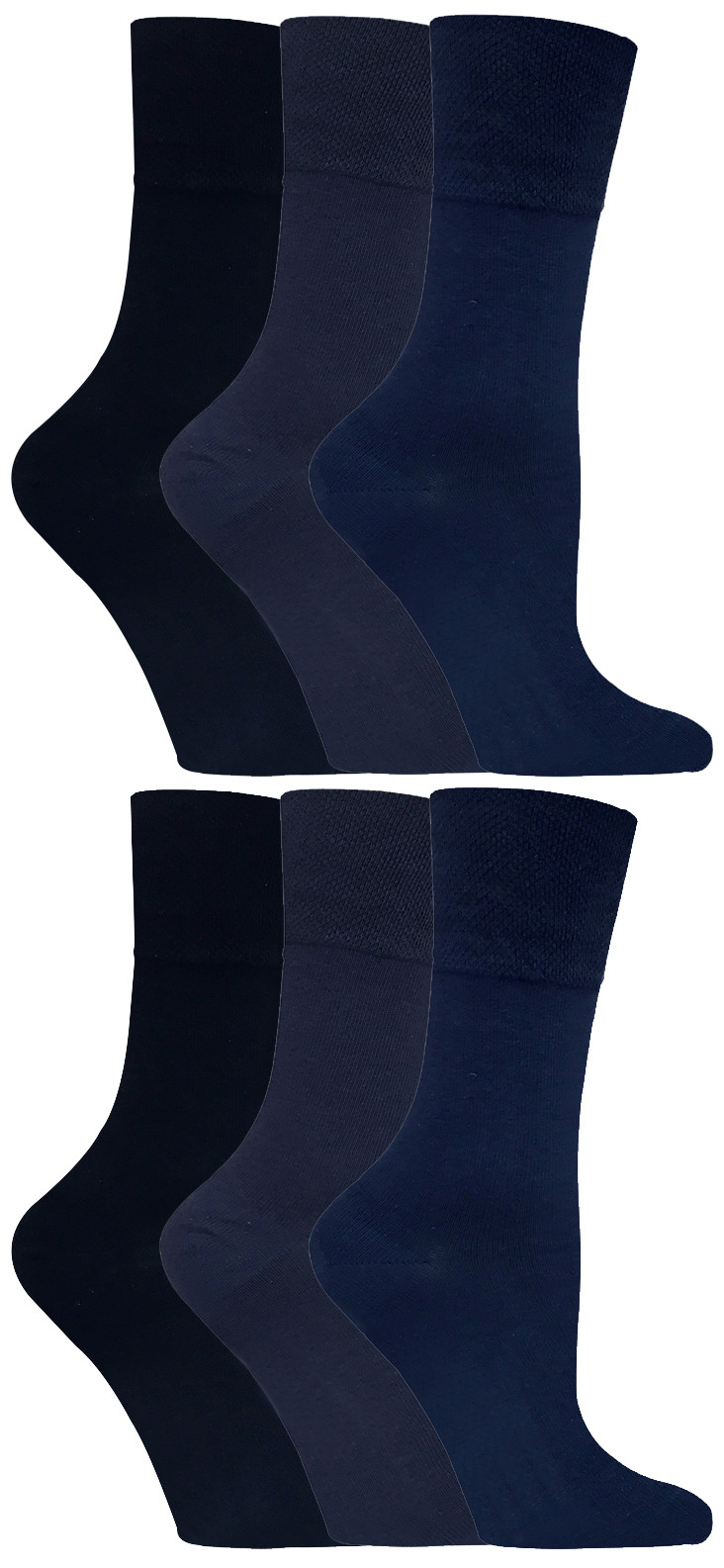 Thumbnail - Gentle Grip - 6 Paar Damen Diabetiker-Socken mit Honigkamm-Oberteil und handgekettelten Zehennähten - Dunkelblau 37