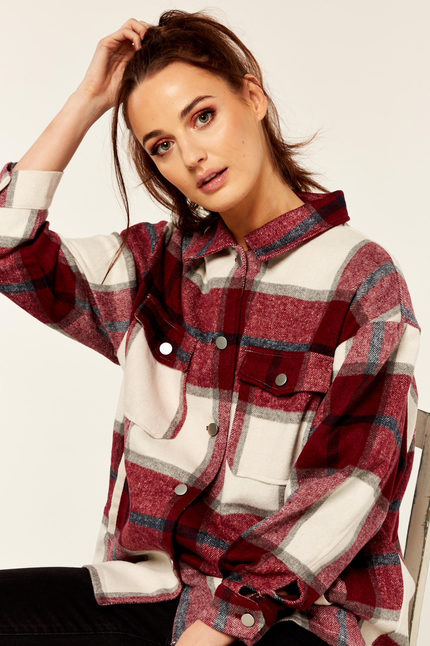 Gini London Check Oversized Pocket Detail Shacket skjortor & blusar dam – bild 2