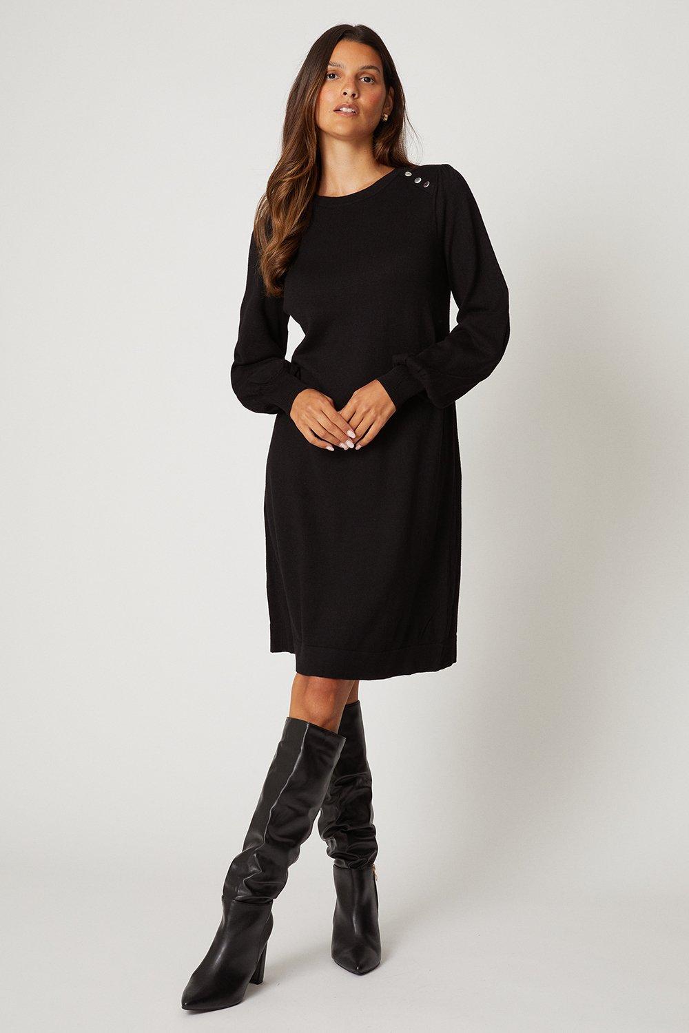 Wallis Womens Knitted Crew Neck Swing Dress - Black Viscose - Size X-Large