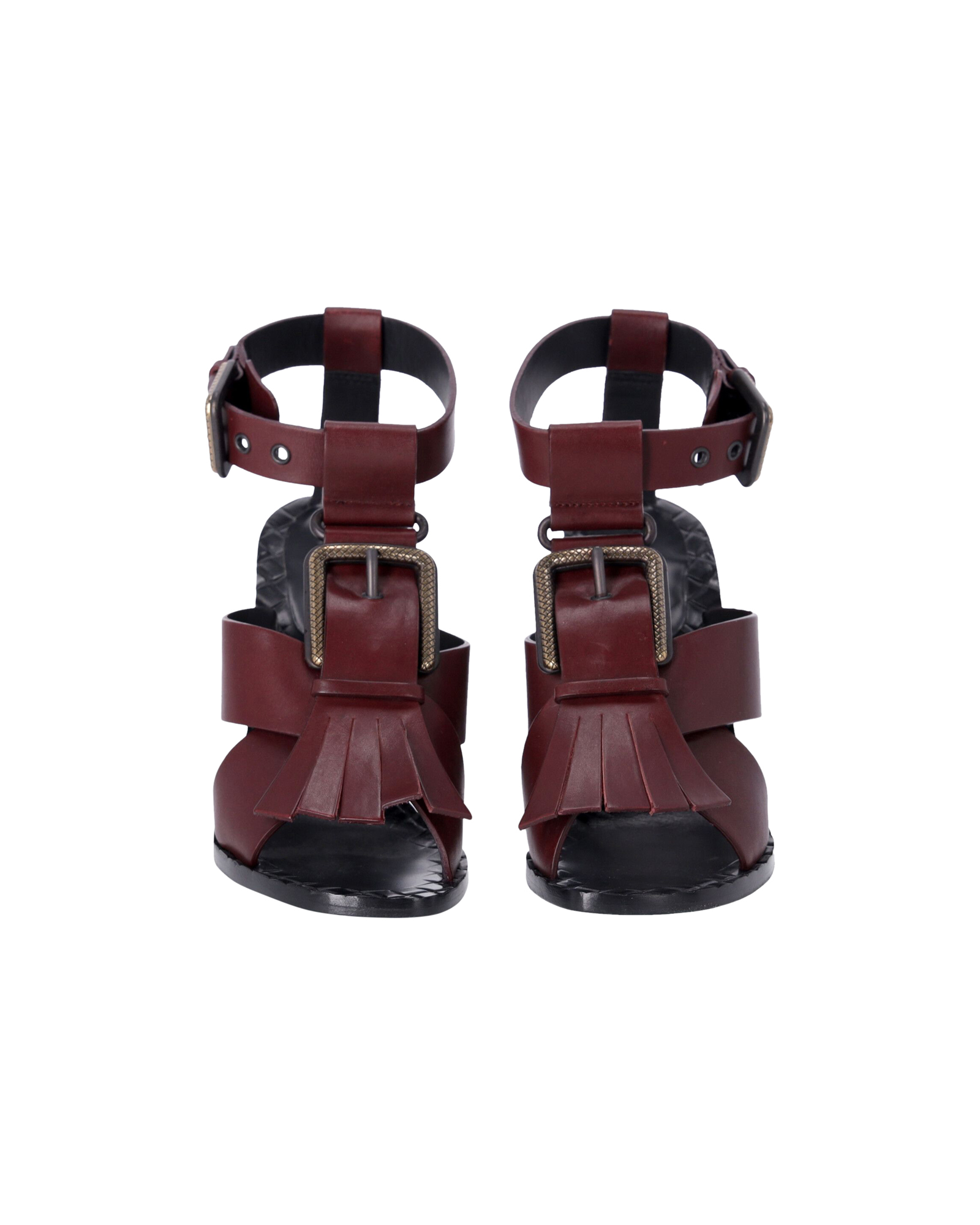 Bottega Veneta Pre-owned Bottega Veneta Fransk Spänne T-rem Blockklack Sandaler i Mörkröd Läder dam – bild 2