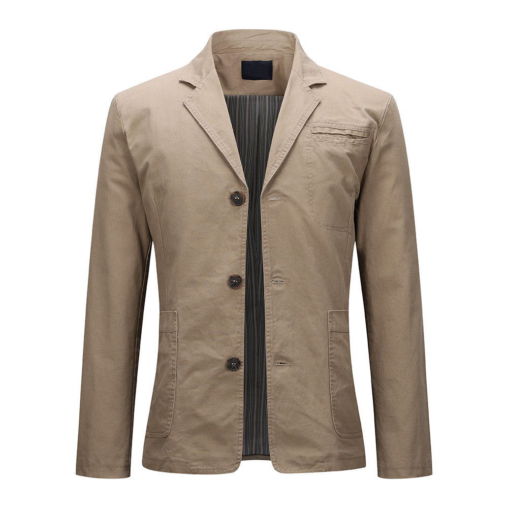 Thumbnail - Beigefarbener Blazer mit Umlegekragen und drei Knöpfen