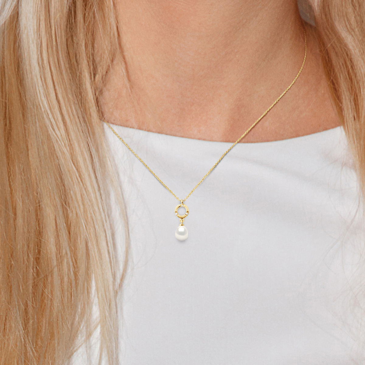 Diadema Hänge Gult guld och äkta sötvattenspärlor halsband dam – bild 2