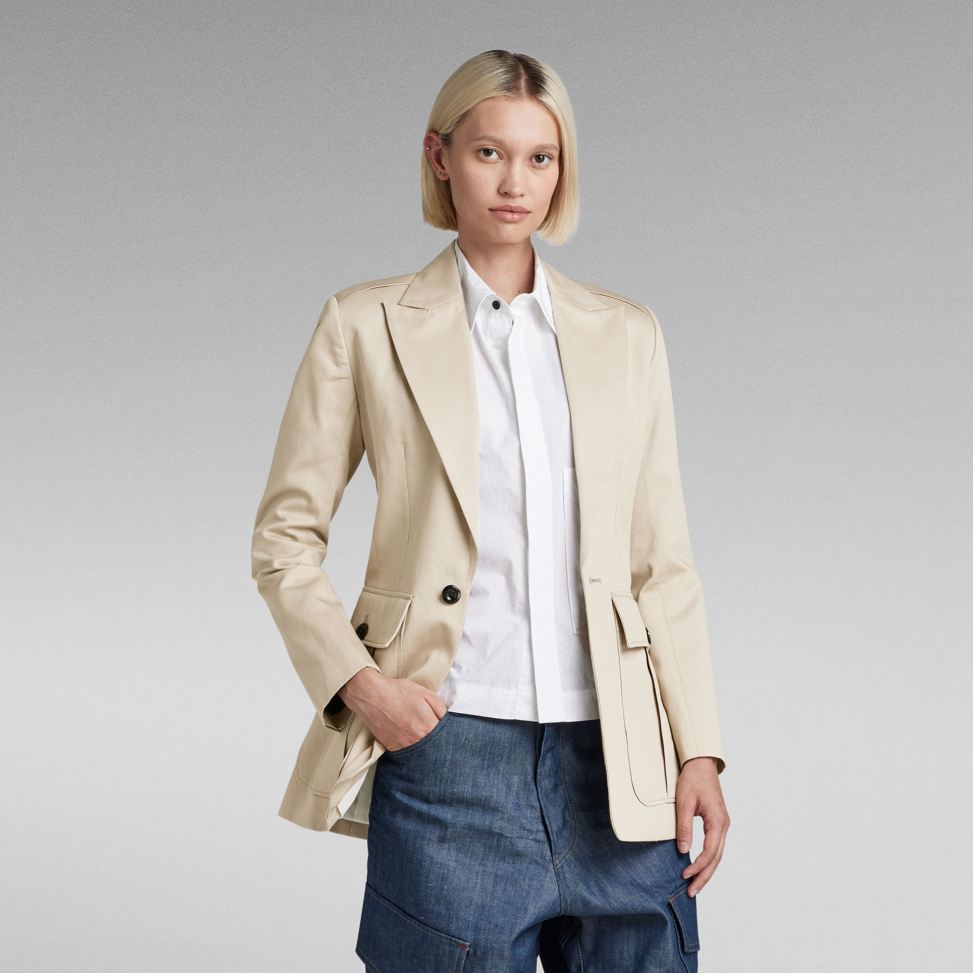 G Star Raw Womens G-Star RAW Sindhu Blazer - Beige Cotton - Size 2XS
