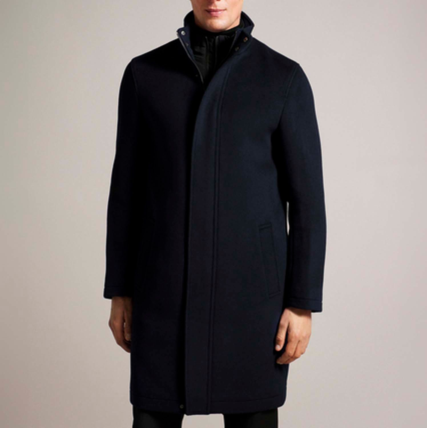 Heren Ted Baker Ederson Wollen Blend Trechterhals Mantel in Navy