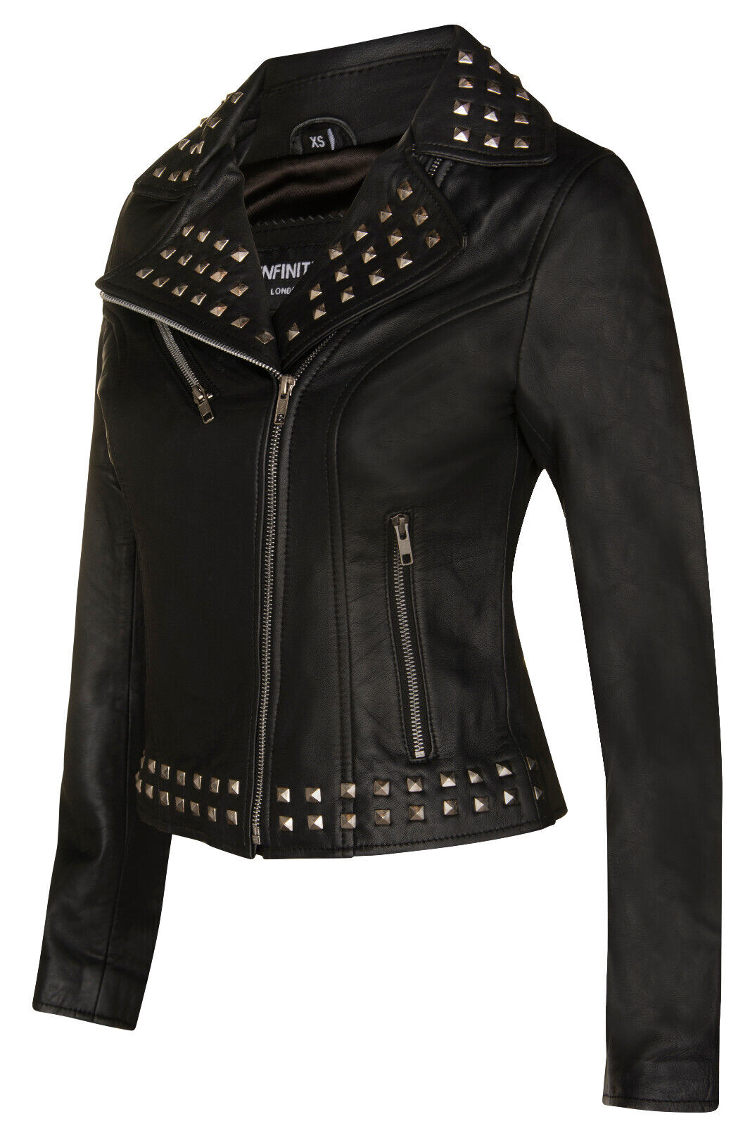 Infinity Leather Gothic Biker läderjacka för kvinnor med nitar-Bilbao dam – bild 2