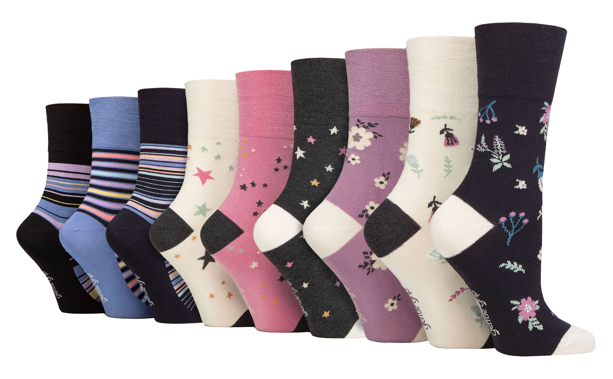 Thumbnail - 9er-Pack Bambus-Socken Damen | Gentle Grip | Extra Wide Soft Top Non Elastic Socken - SOLRM404142