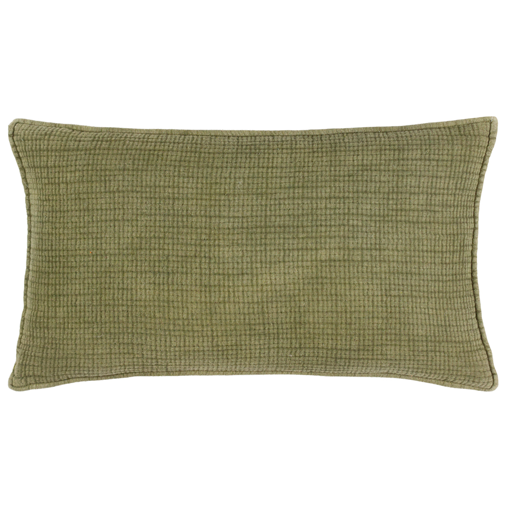 Yard Ribble Acid Wash Feather Filled Cushion - Khaki Cotton - Size 40 cm x 60 cm