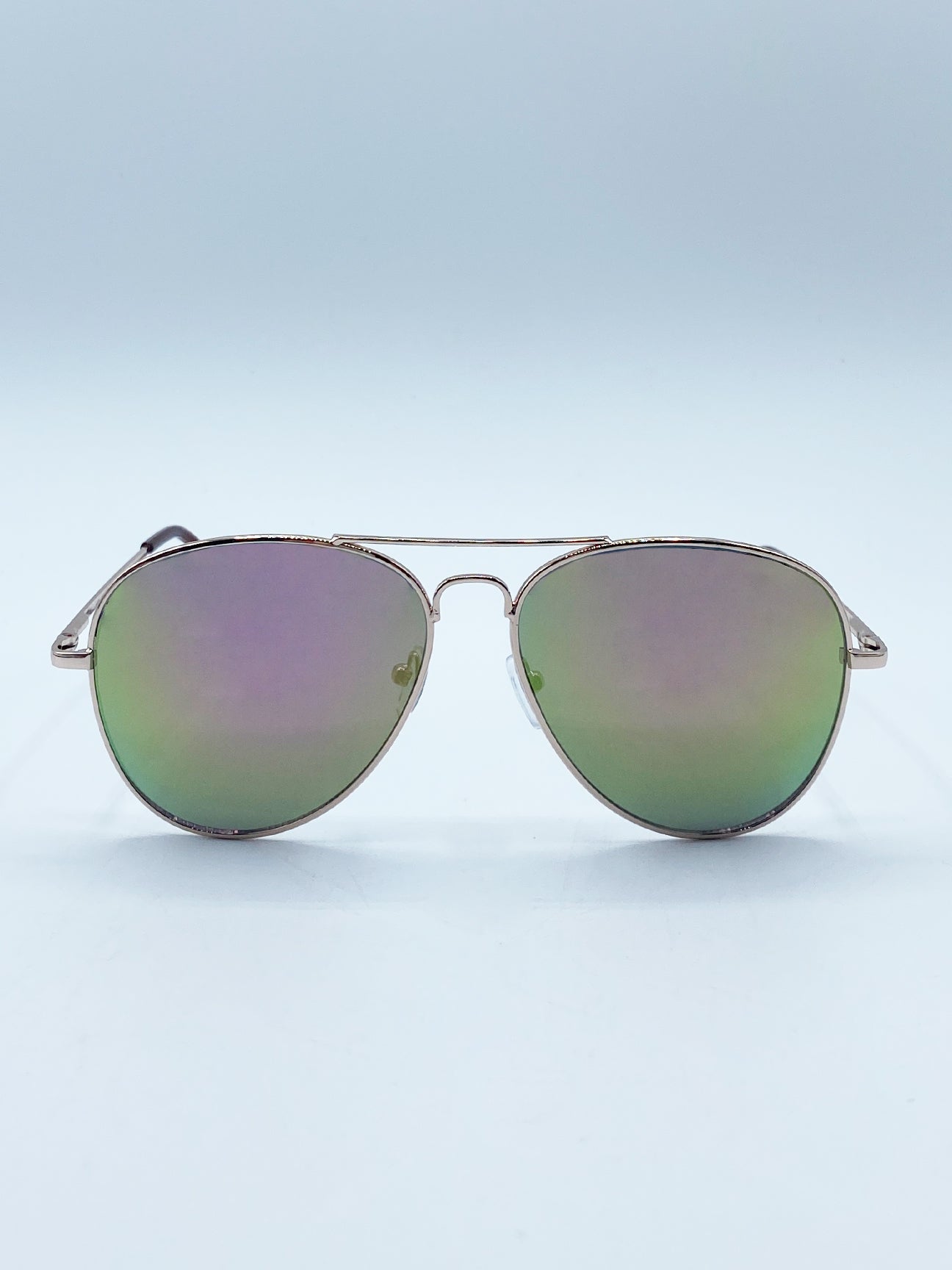 SVNX Women's Gold Frame Aviators with Mirrored Pink Lenses Sunglasses - Image 2
