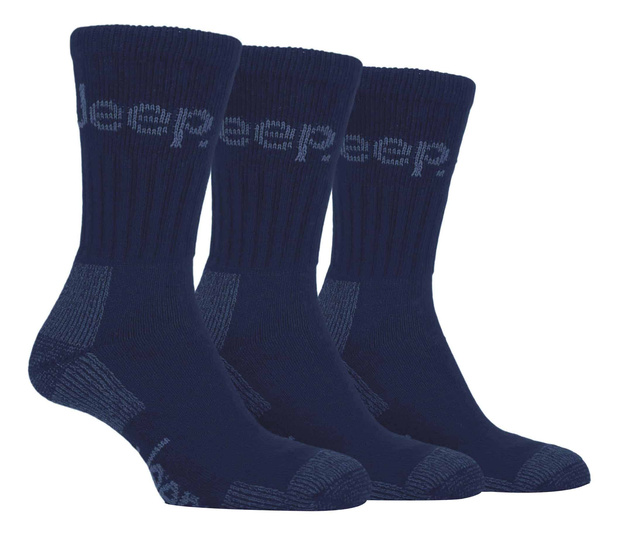 Jeep Mens 3 Pair Terrain Cushion Sole Walking Hiking Work Socks - Navy Cotton - Size UK 6-11