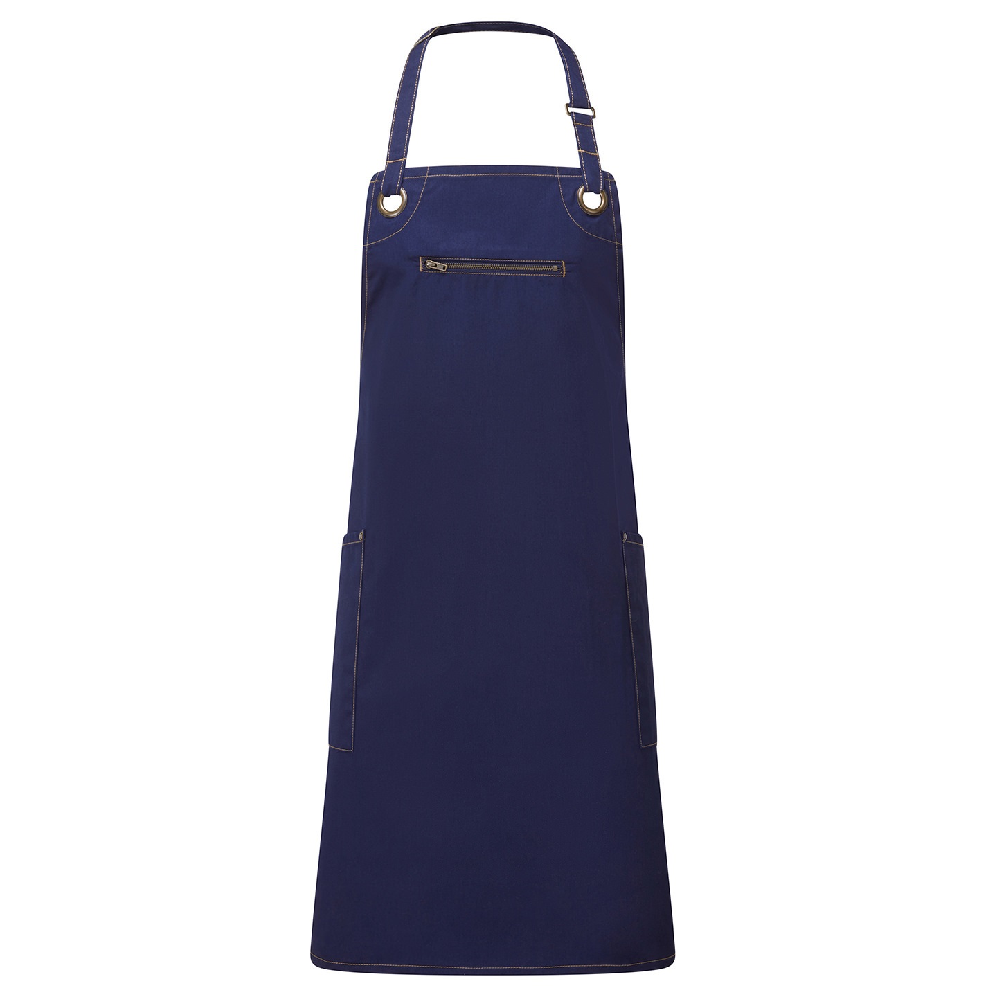 Thumbnail - Premier Unisex Erwachsene Gerste Nachhaltige Kontrastnähte Vollschürze (Navy/Camel)