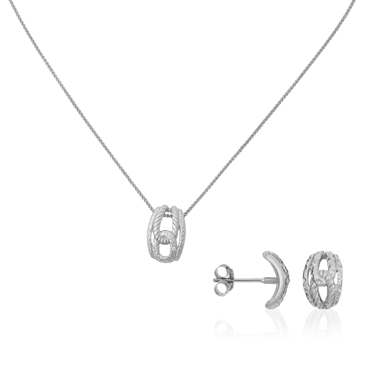 Orphelia Womens 925 Sterling Silver Set, Chain-Pendant + Earrings - Set-5252 - One Size