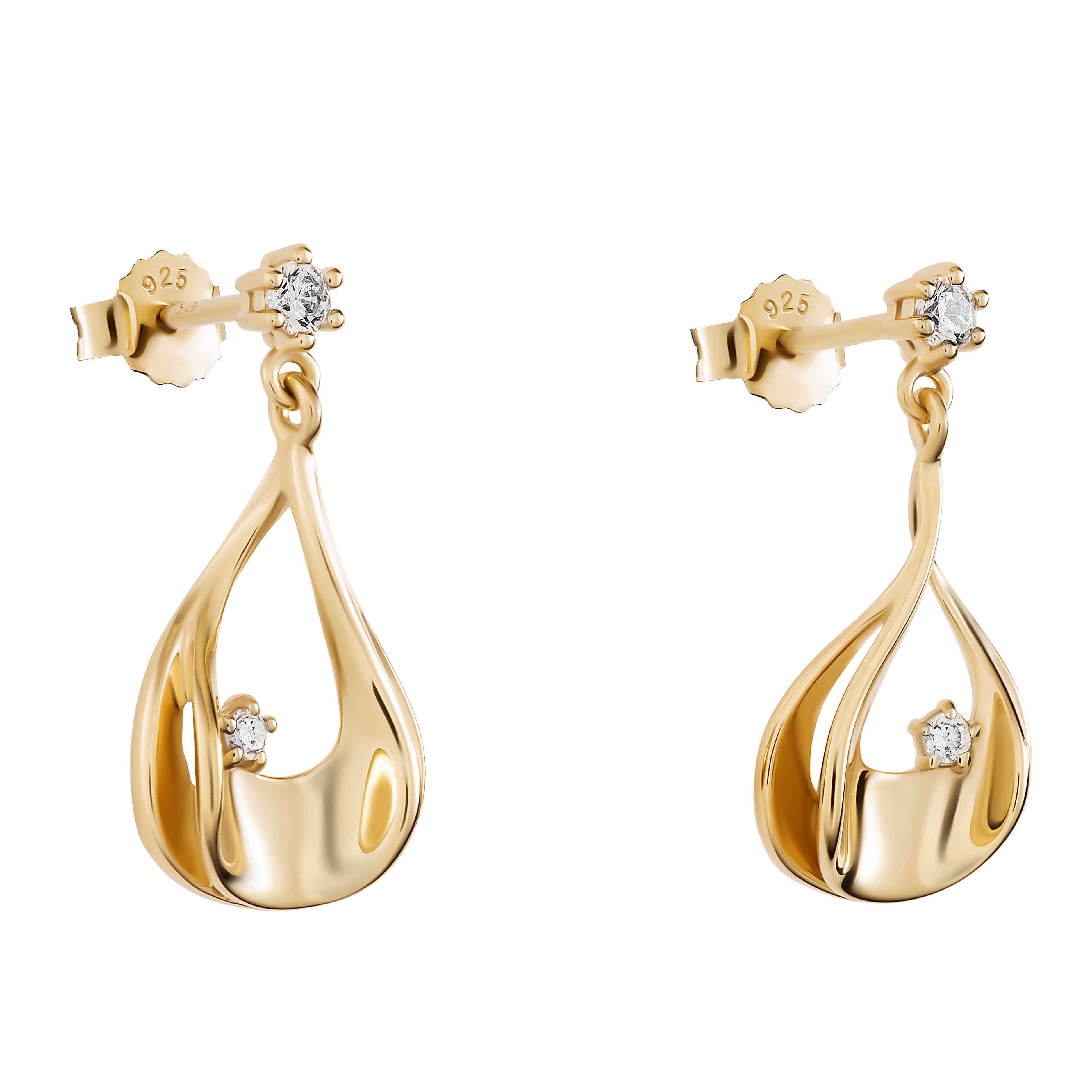Orphelia 'Etoile' Womens 925 Sterling Silver Drop Earrings - Gold Zo-7524/G - One Size