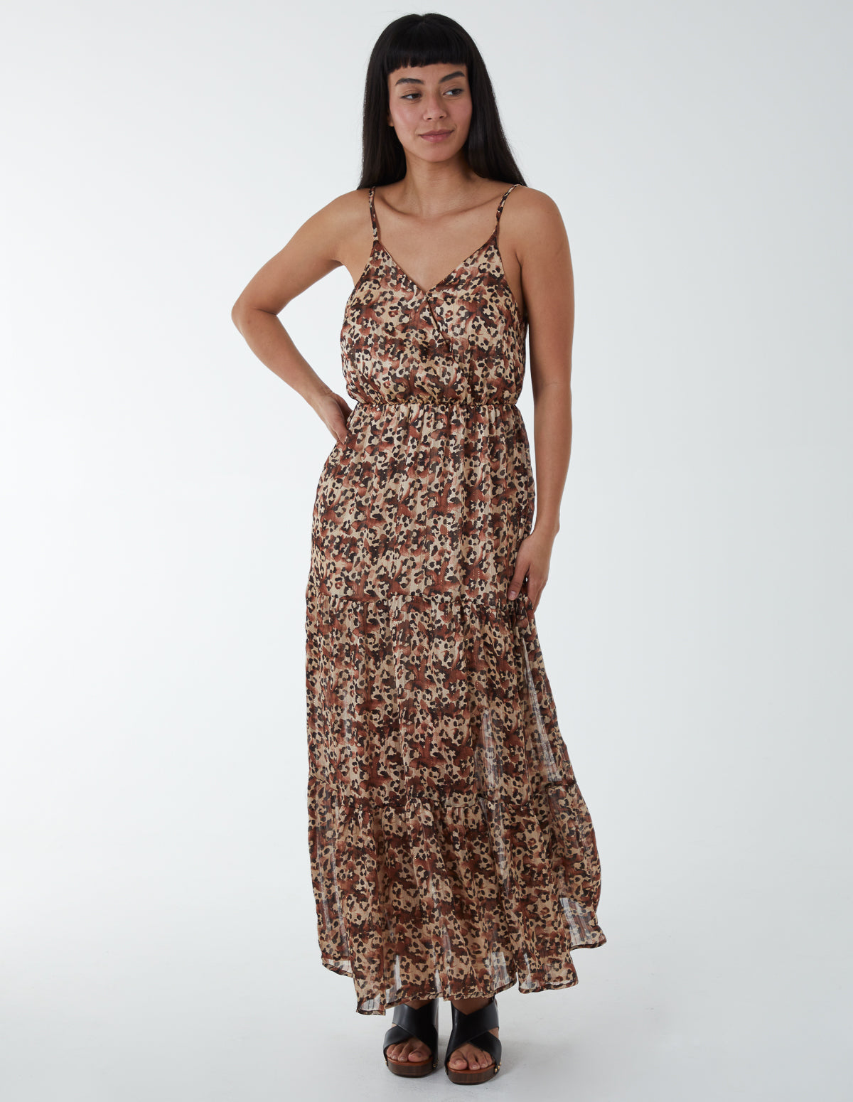 Blue Vanilla Womens Soft Animal Print Wrap Dress - Brown Lace - Size 10 UK
