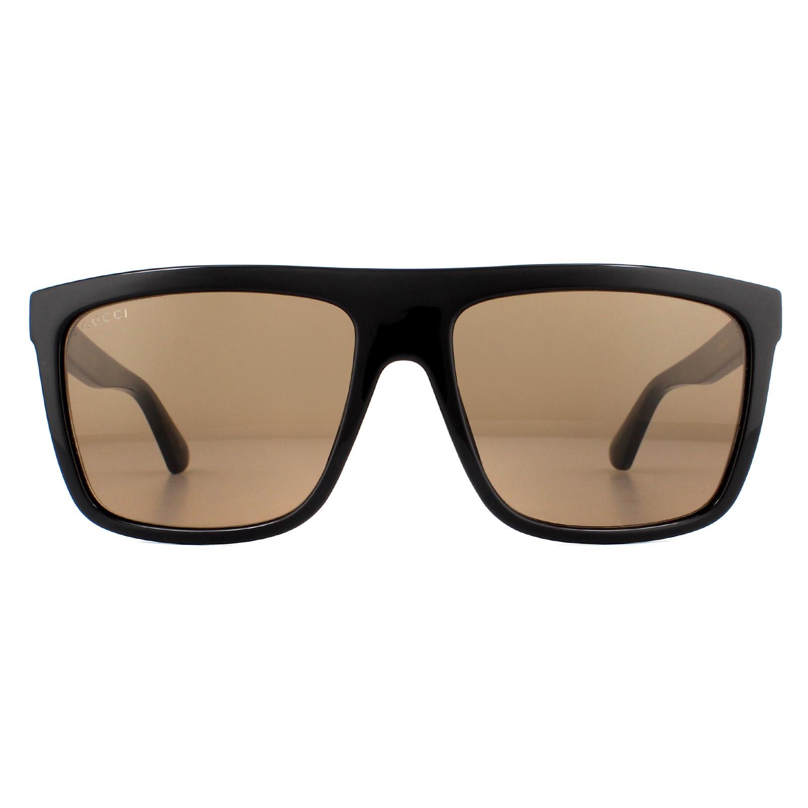 Thumbnail - Gucci Square Mens Schwarz Braun Sonnenbrille