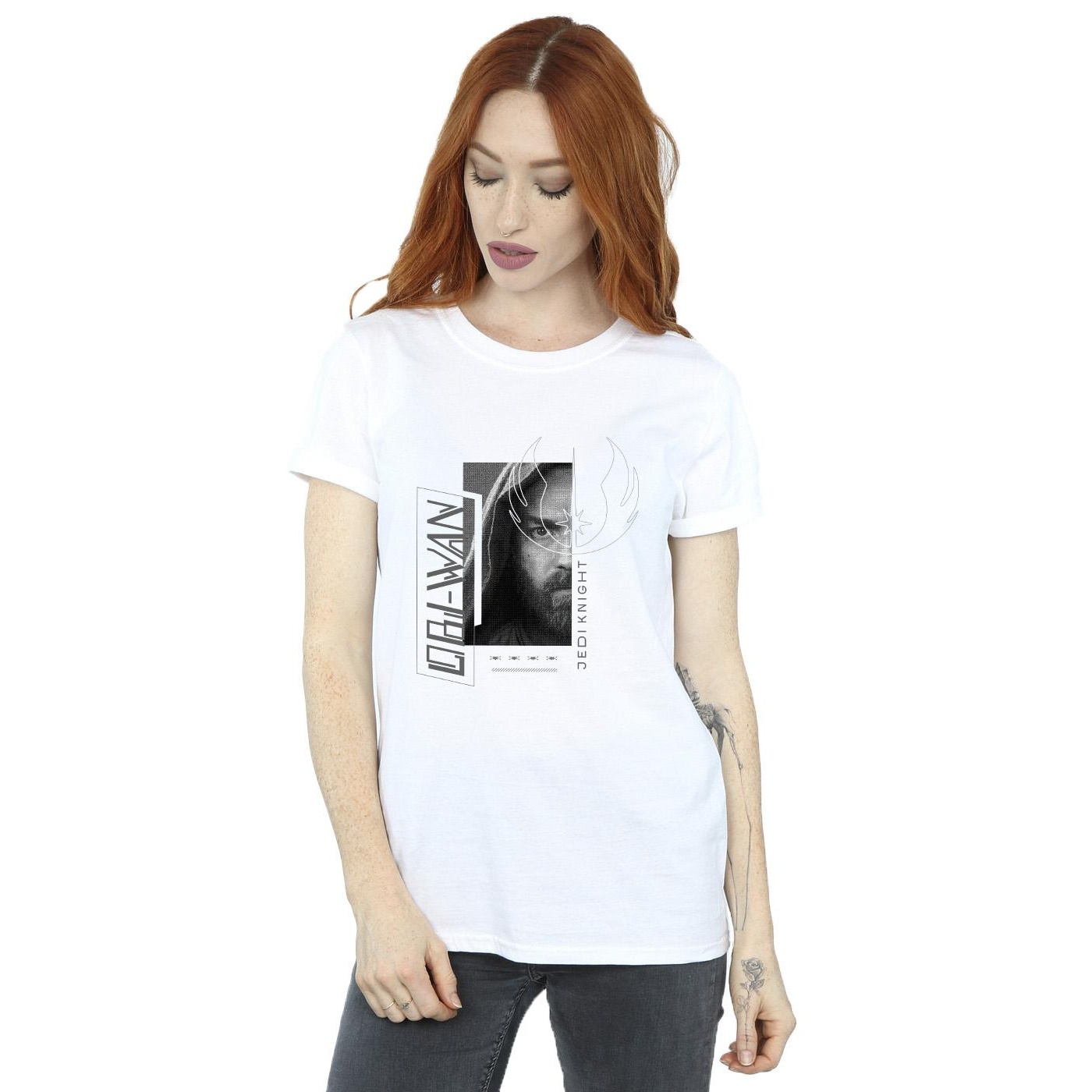 Star Wars Womens/Ladies Obi-Wan Kenobi Jedi SciFi Collage Cotton Boyfriend T-Shirt (White) dam – bild 2