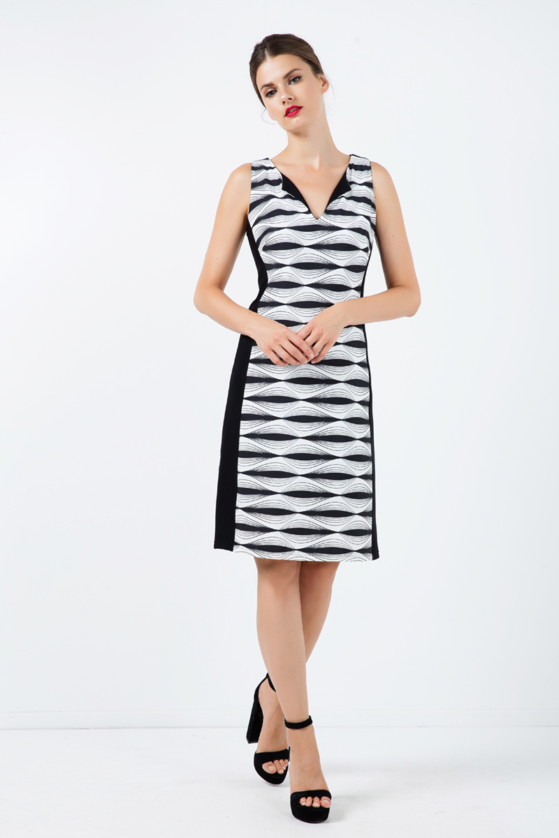 Thumbnail - Schwarz-weißes ärmelloses Kleid