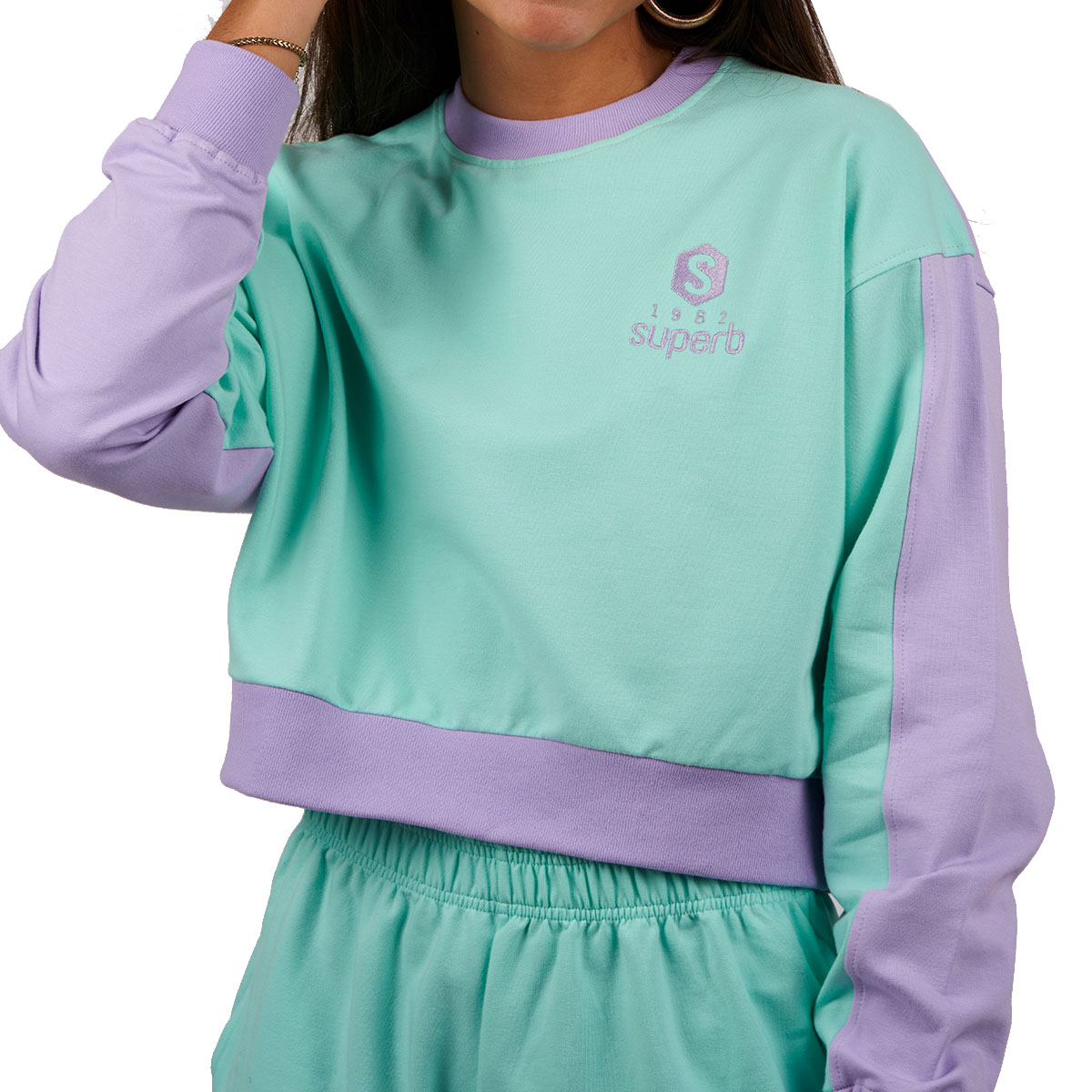 Be Happy RSC-S2102 kort långärmad sweatshirt med rund hals för kvinnor 2