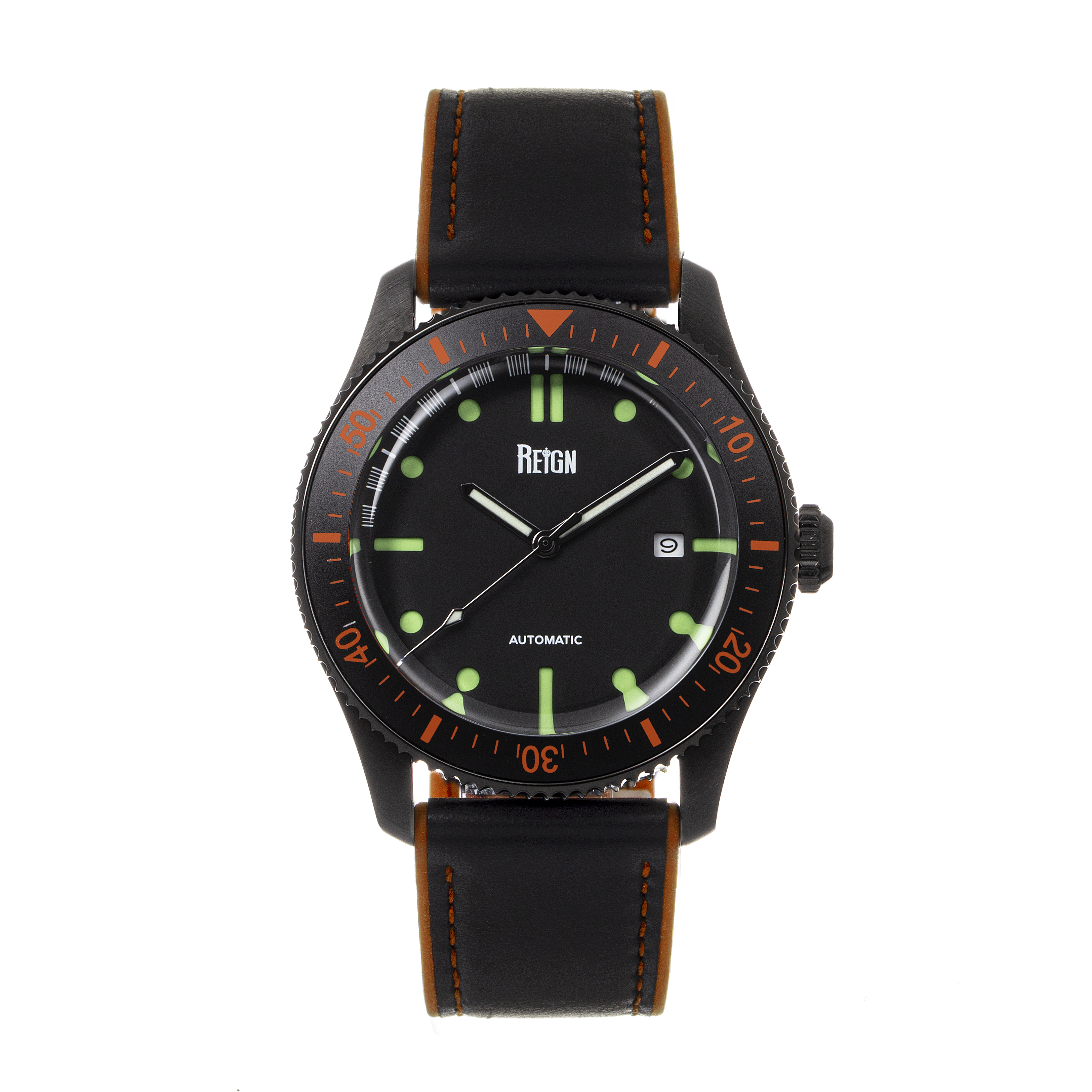 Thumbnail - Reign Elijah Automatikuhr mit Kautschuk-Intarsien-Lederarmband und Datum