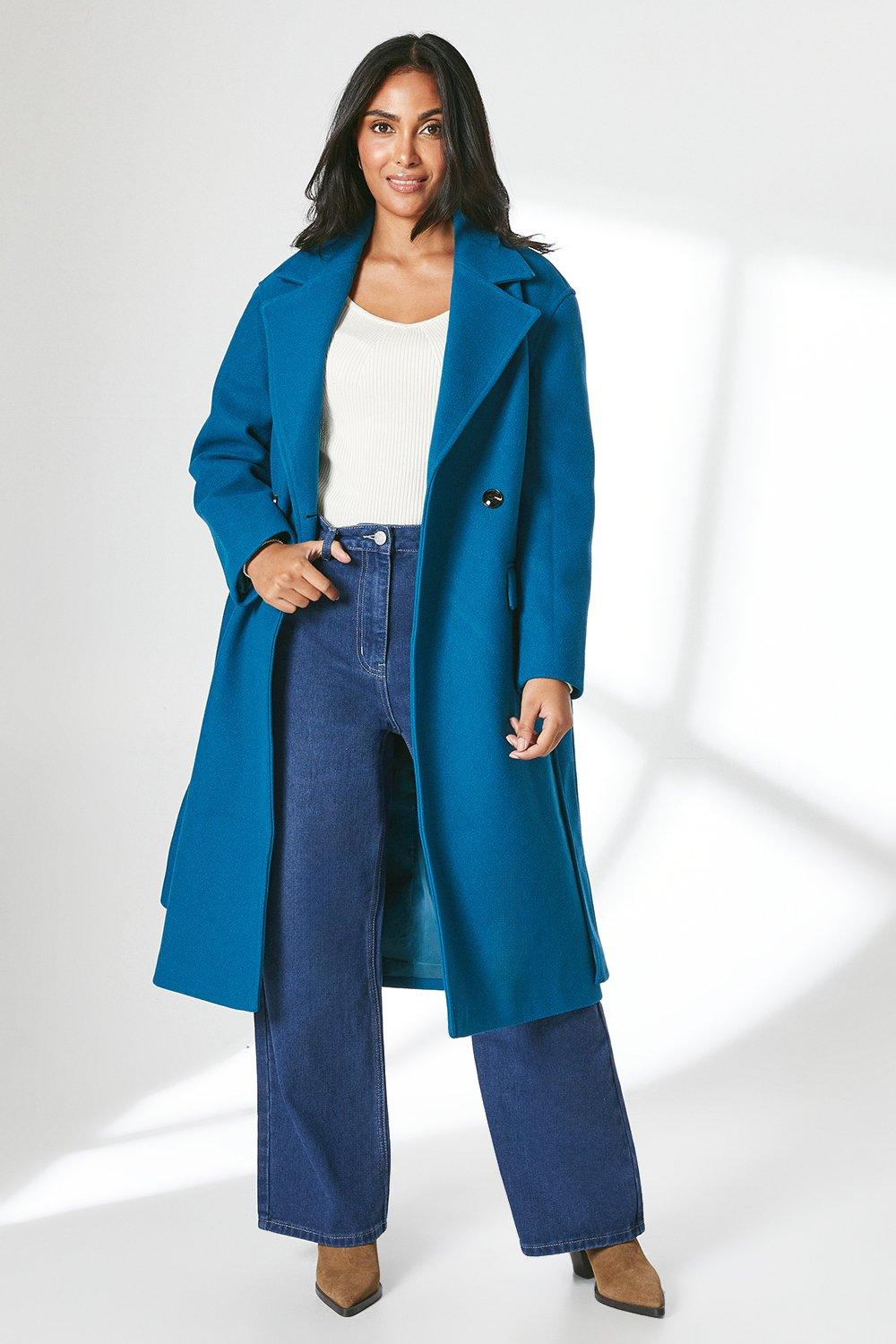 Principles Womens Petite Double Breasted Maxi Coat - Grey - Size 14 UK