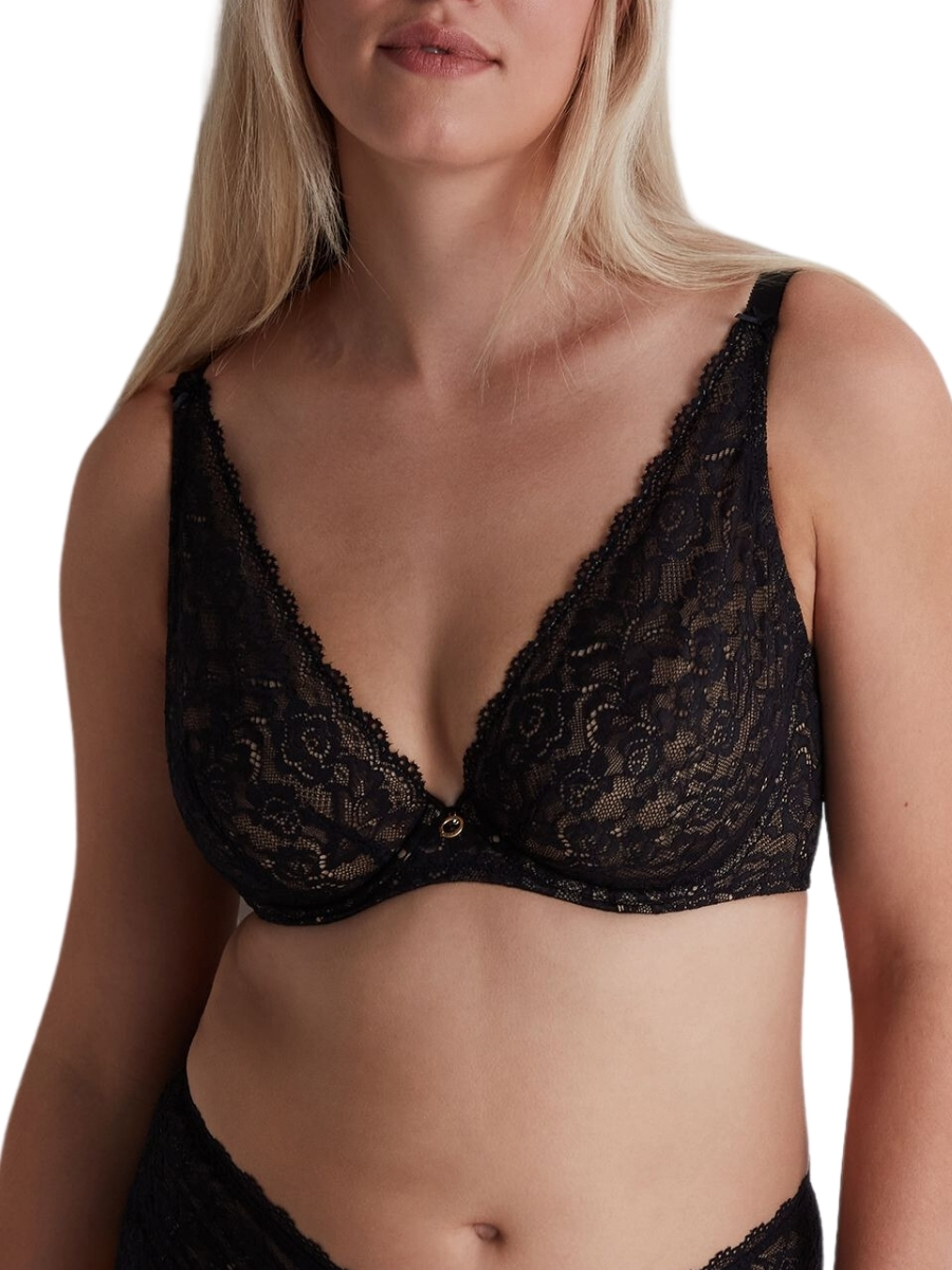 Aubade Womens Rosessence Care Triangle Plunge Bra – Black polyamide – Size 30E