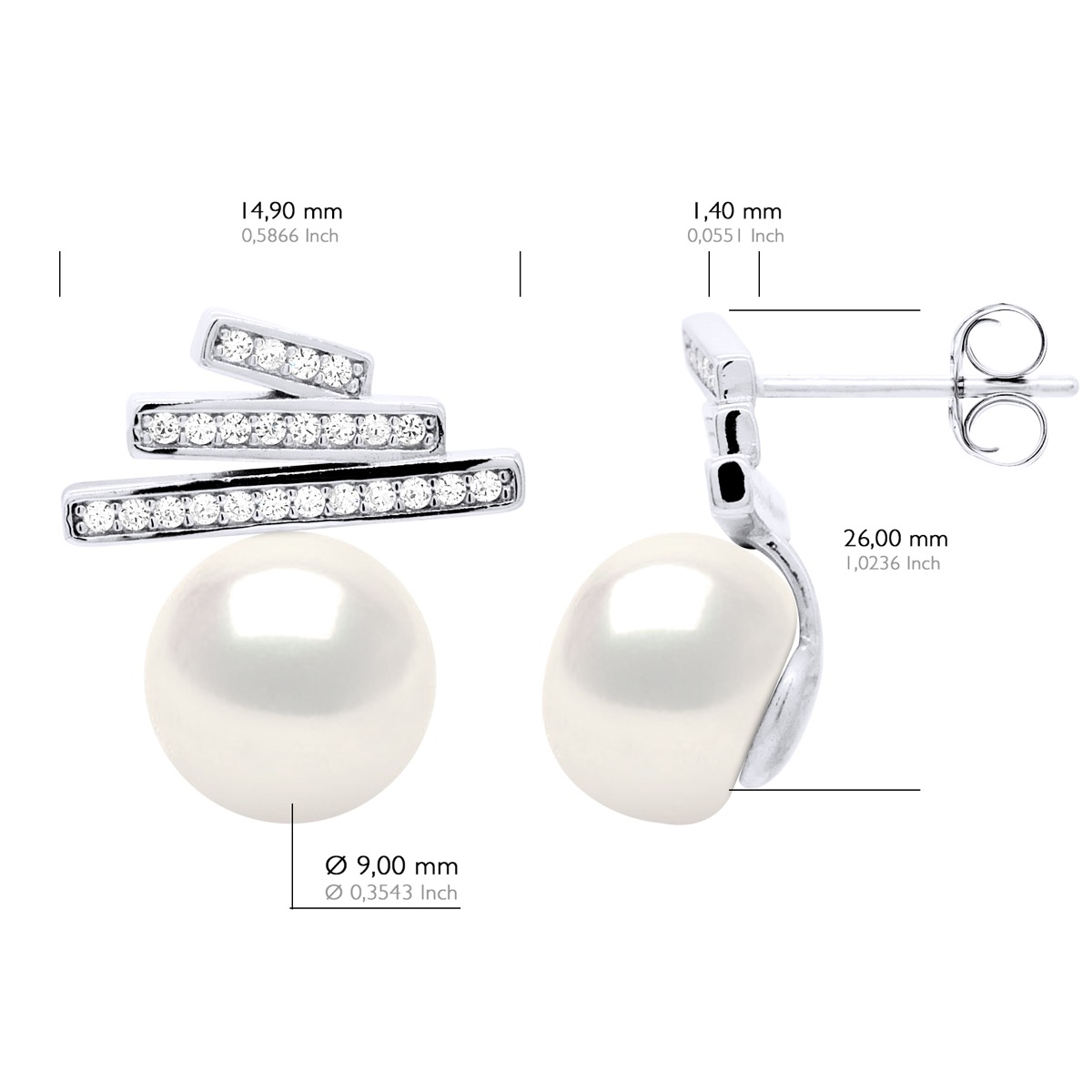 Ateliers Saint Germain Örhängen Strips monterade med Cubic Zirconia Knapp med äkta odlad sötvattenspärla 9-10 mm dam – bild 2