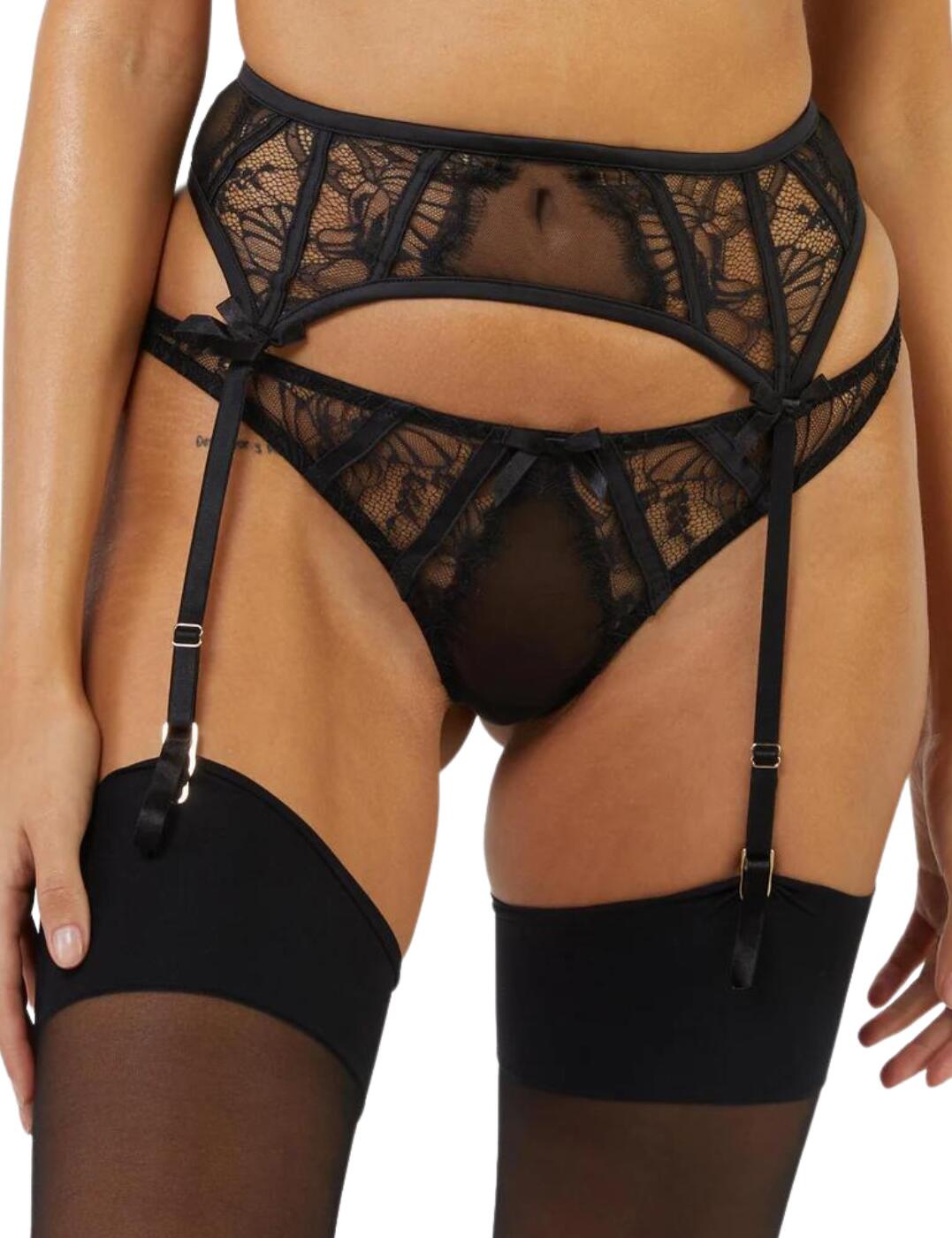 Playful Promises Womens Fallon Suspender Belt – Black polyamide – Size 3XL