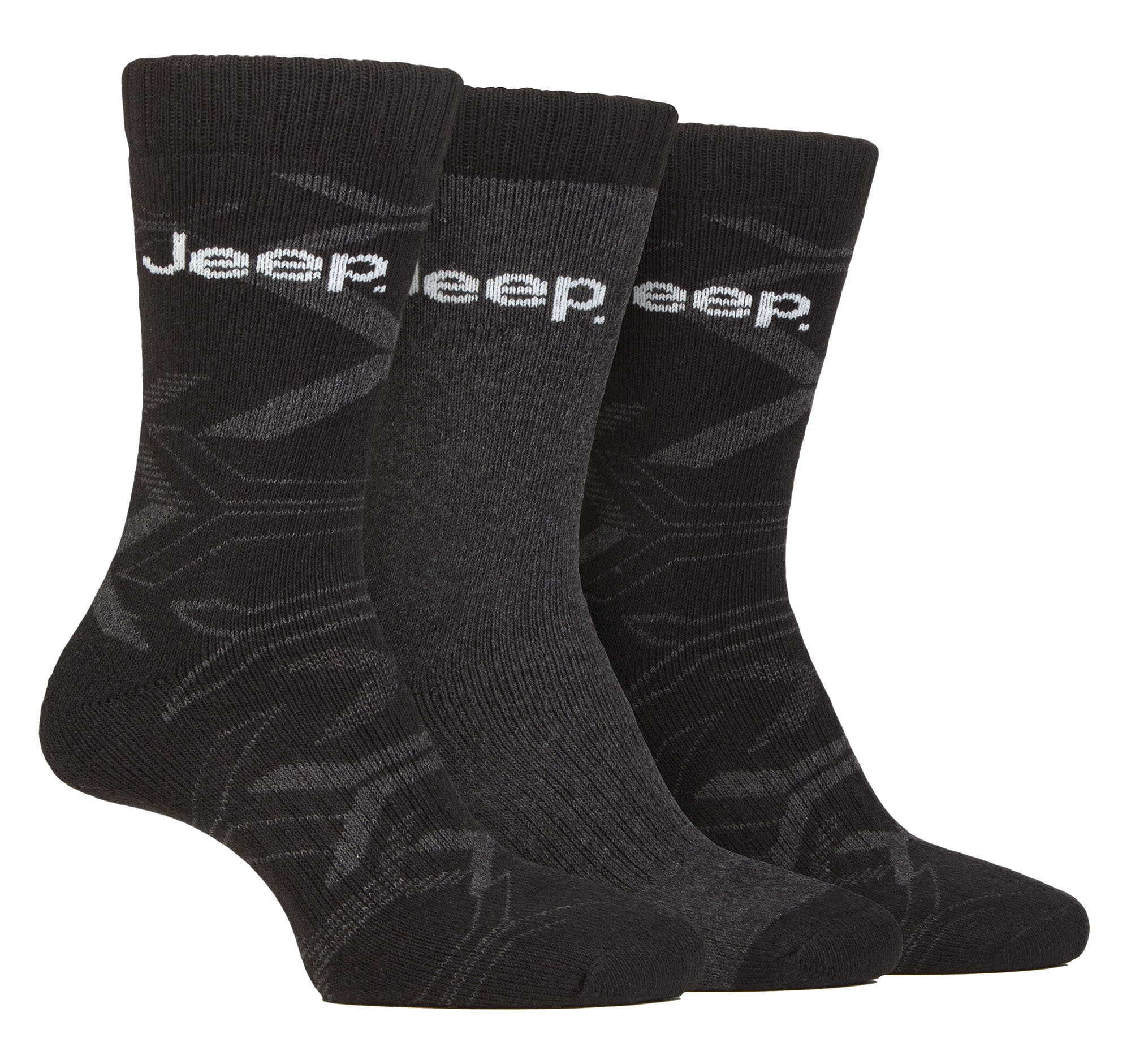 Herren Walking Boot Socken | Jeep | Voll Kissen Anti Blister Camoflauge Socken, gestrickt Recycled Cotton Camo Socken - Schwarz / Charcoal